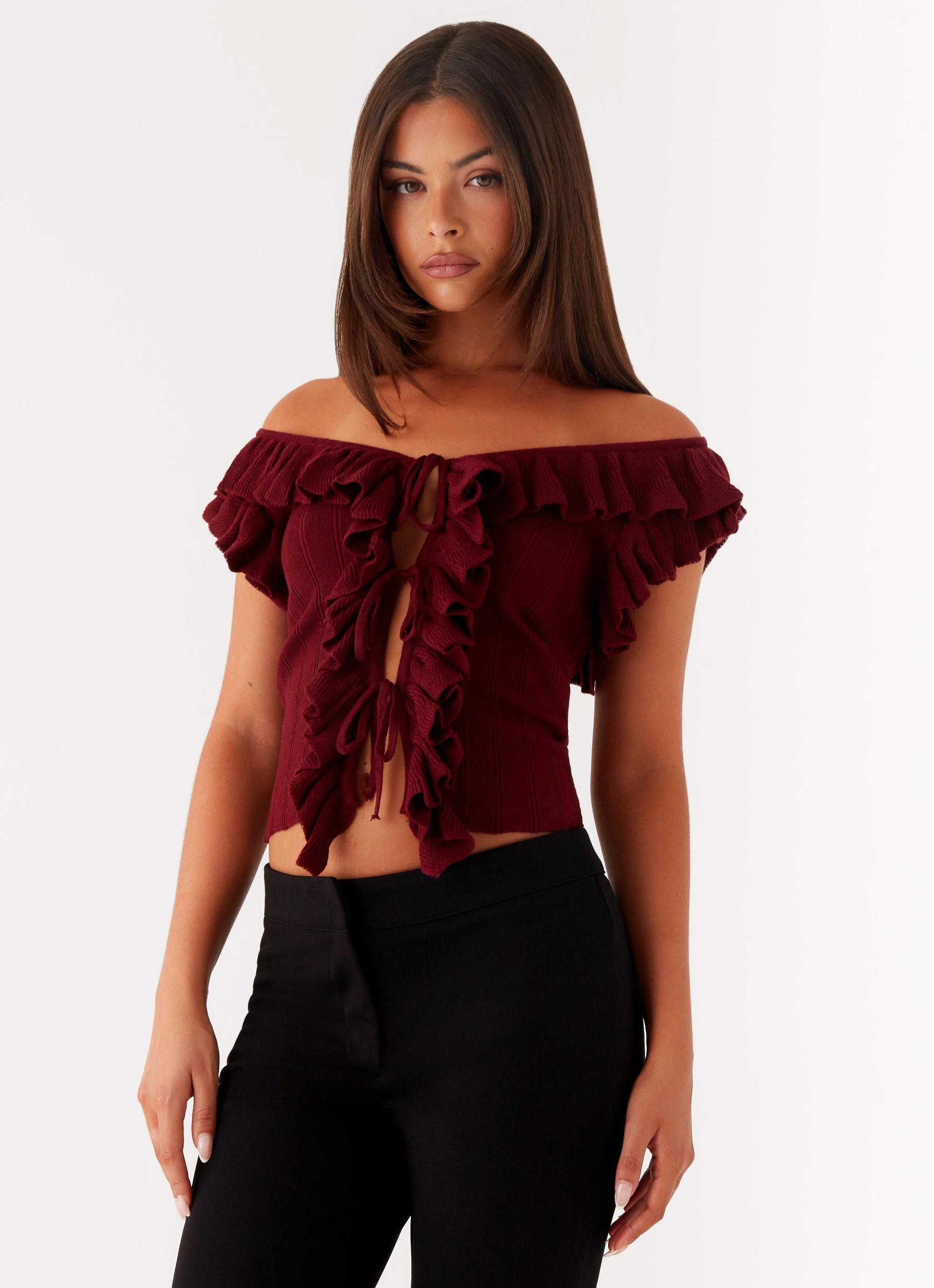 Keeta Frill Top - Burgundy Product Image