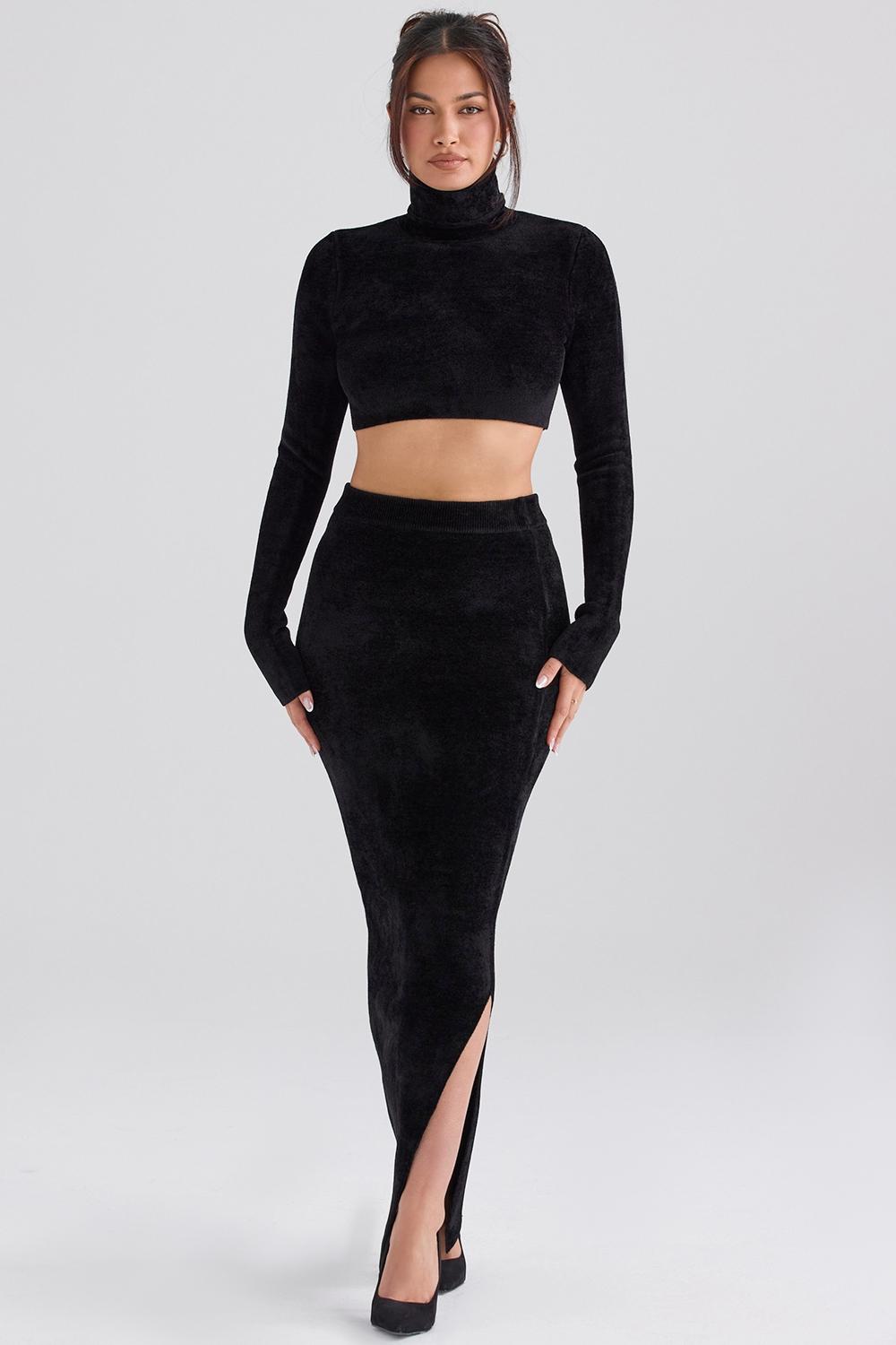 Rene  black chenille maxi skirt - sale Product Image