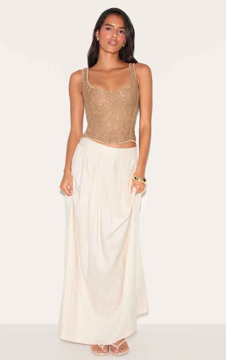 Brown Textured Sheer Floral Square Neck Corset Product Image