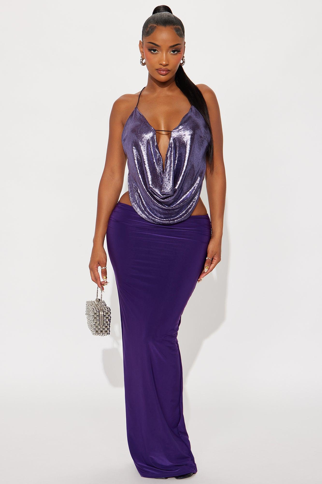 VIP Section Cowl Neck Backless Top - Plum Female Product Image