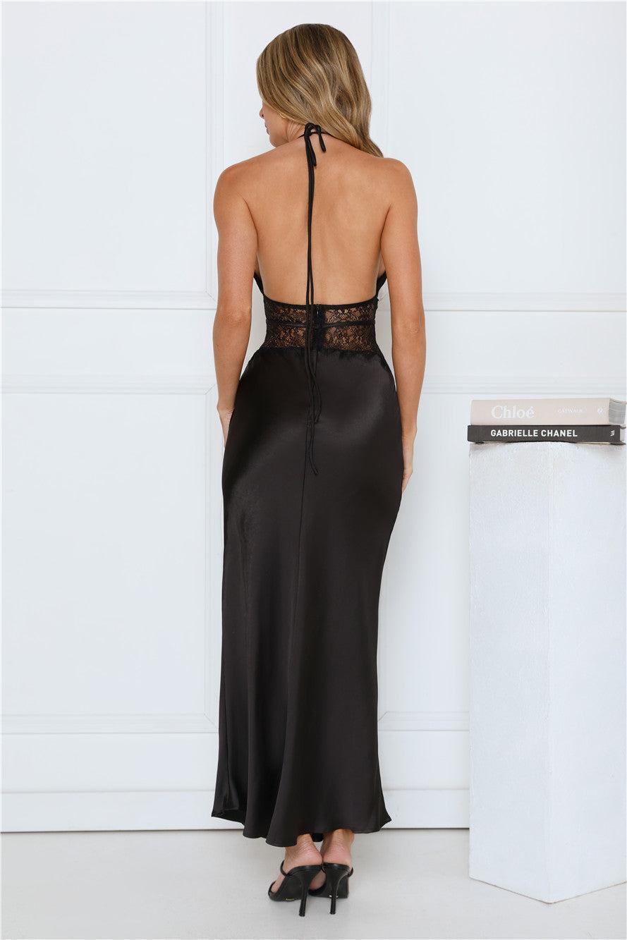 Ibiza Twilight Satin Lace Maxi Dress Black Product Image