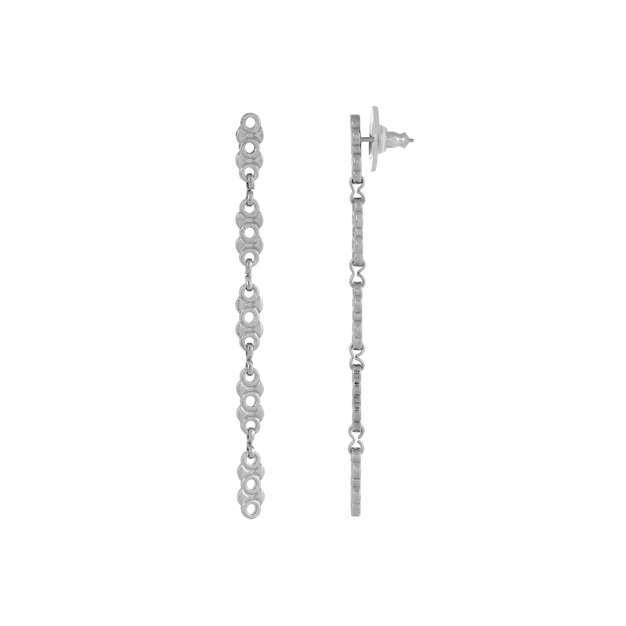 1928 Linear Chain Drop Earrings, Womens, Silver Tone Product Image