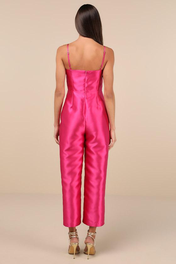 Contemporary Pose Hot Pink Taffeta Bustier Sleeveless Jumpsuit Product Image