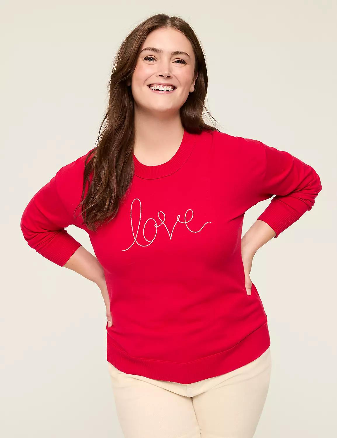 Embroidered Crew-Neck Sweater Top Product Image