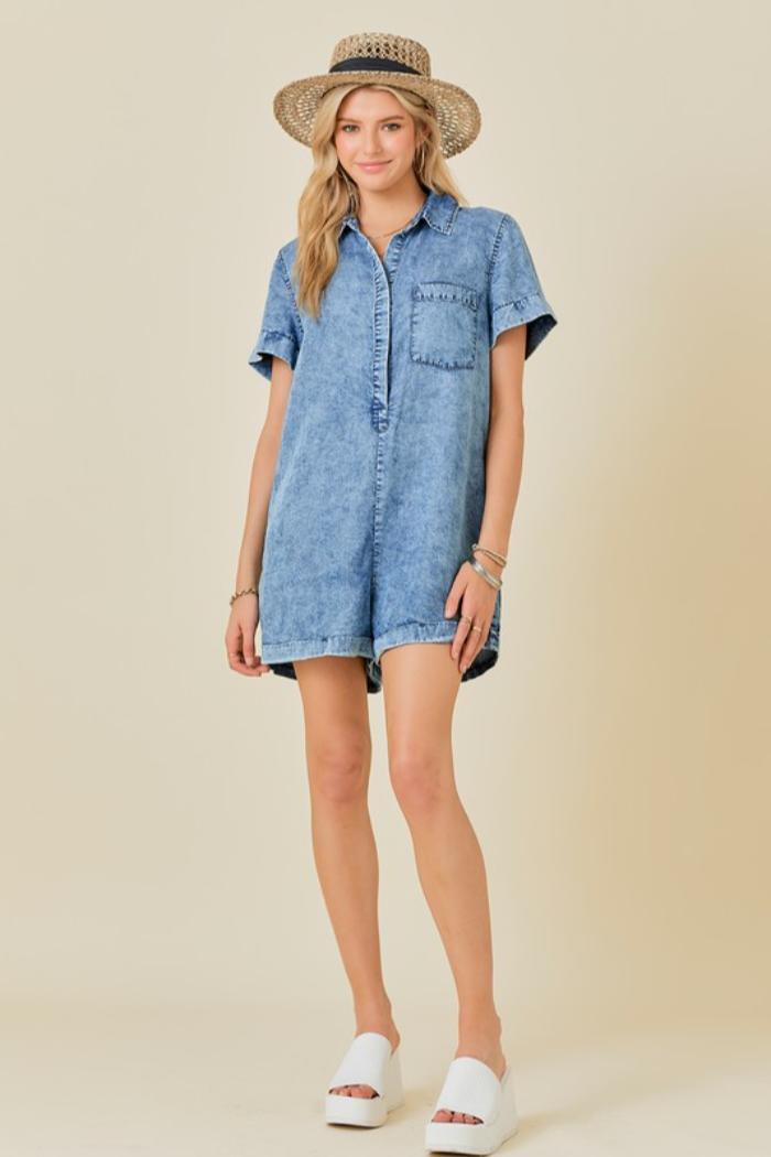 Washed Denim Romper Product Image
