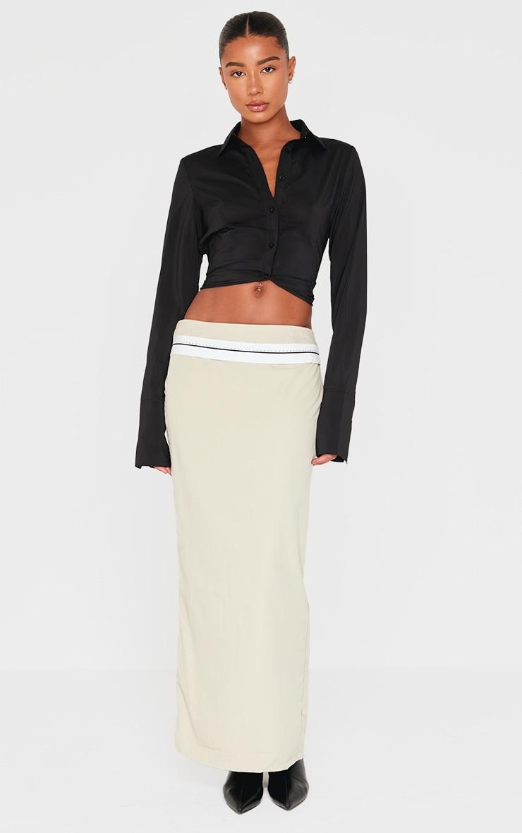 PRETTYLITTLETHING Sage Contrast Foldover Waistband Maxi Skirt Product Image