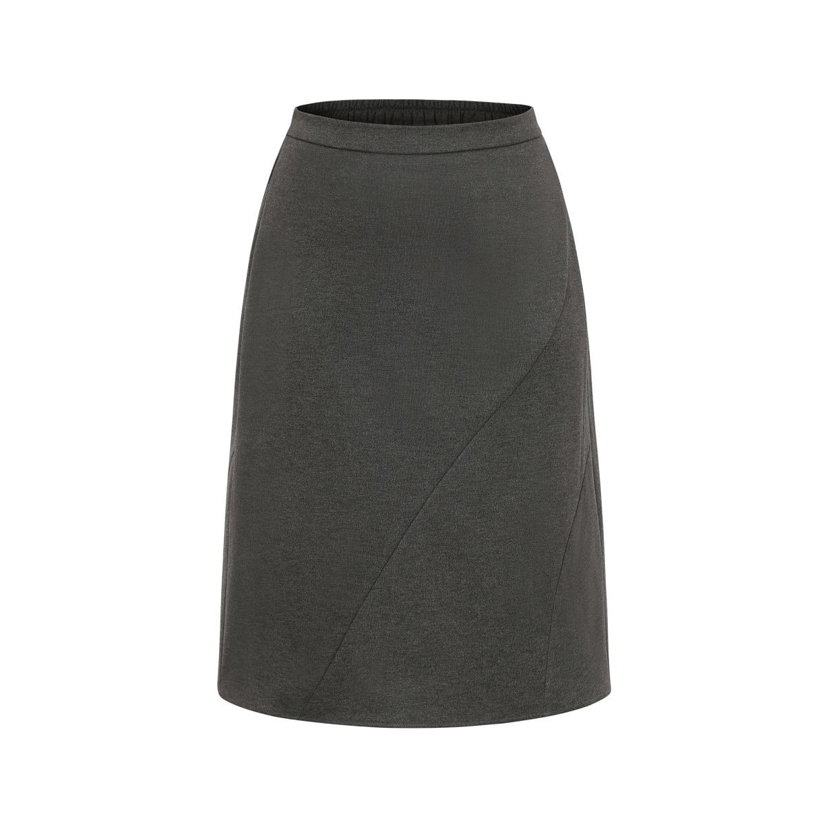Plus Size Plain Heather Brushed Elastic Waist A Line Skirt Women DimGray Office A-line Low stretch Work Skirts BloomChic 18-20/2X Product Image