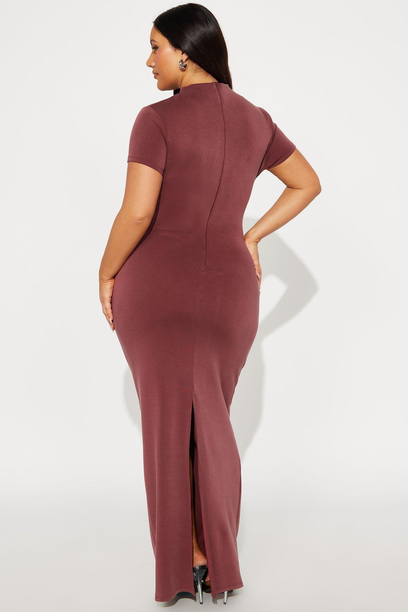 Belle Mock Neck Maxi Dress - Burgundy Female Product Image
