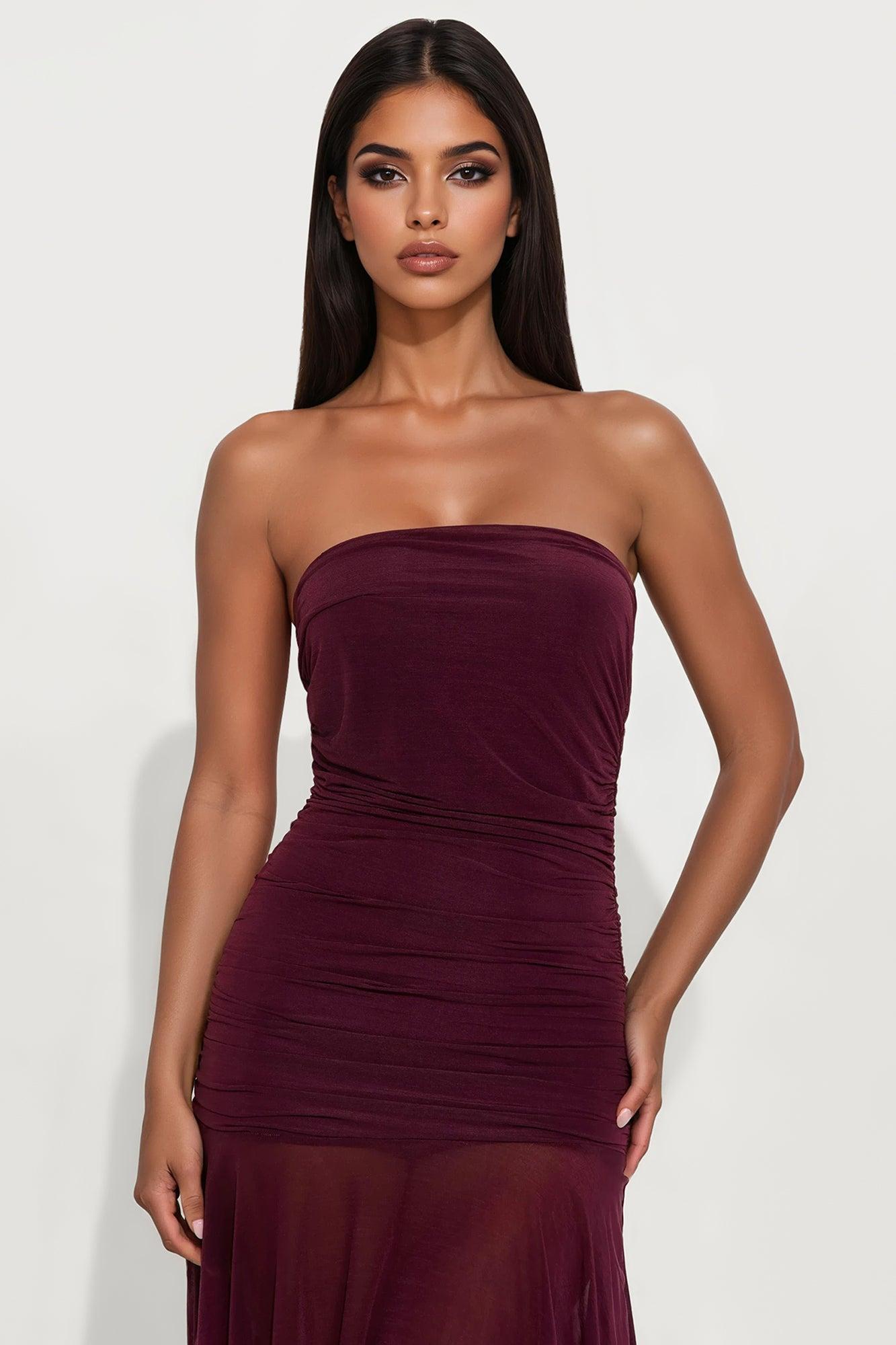Pomeline Ruffle Midi Dress - Burgundy Female Product Image