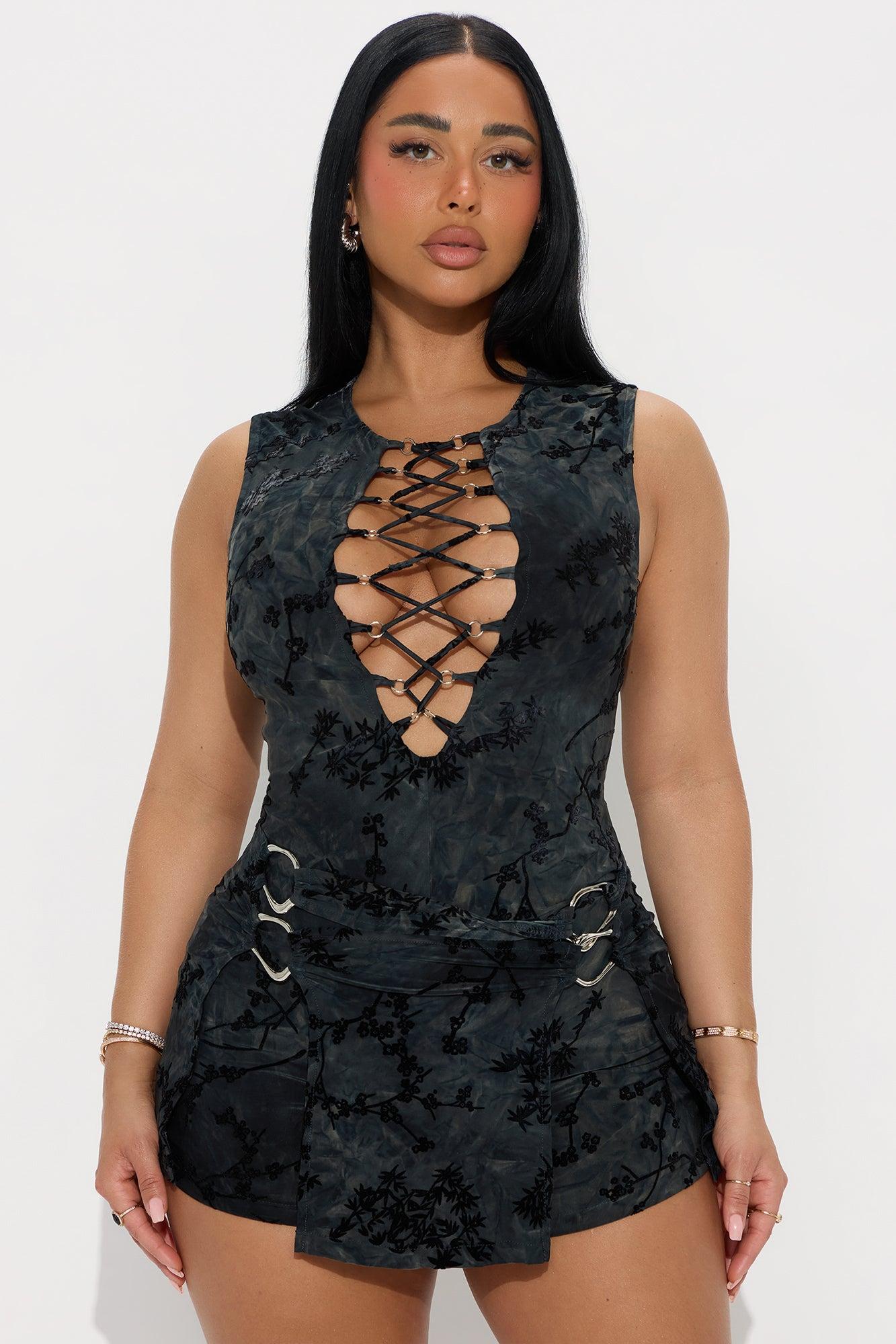 Reiko Mesh Burnout Romper - Charcoal/combo Female Product Image