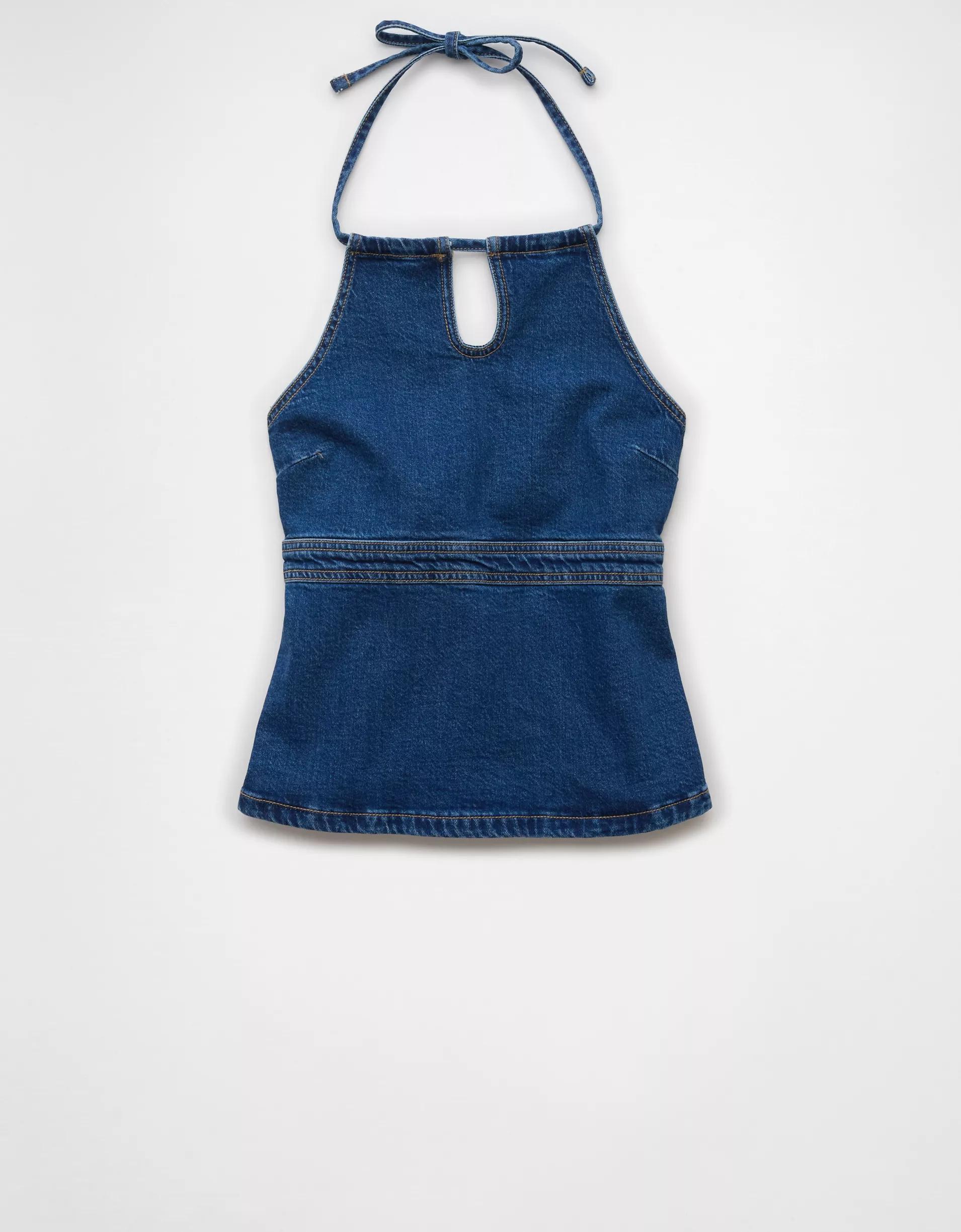 AE Denim High Neck Halter Top Product Image