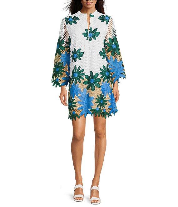 J.Marie Coleen Lace High Neck 3/4 Sleeve Mini Shift Dress Product Image