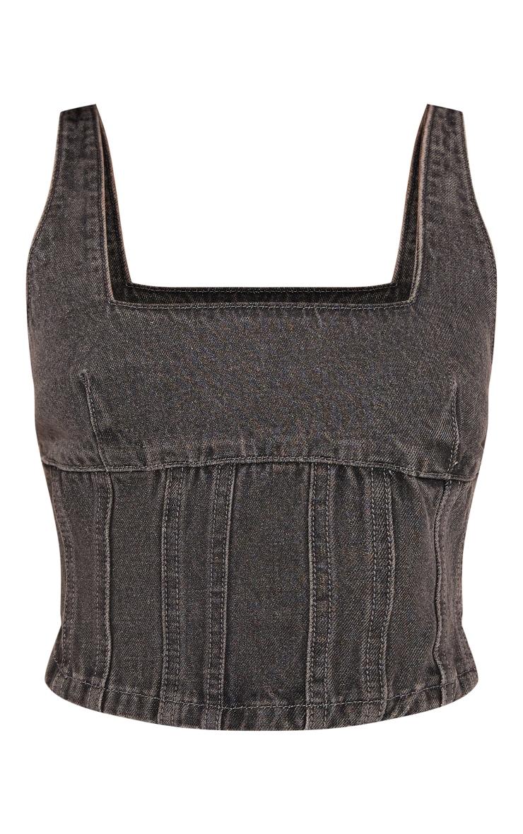 Petite Washed Grey Denim Seam Detail Mini Skirt Product Image