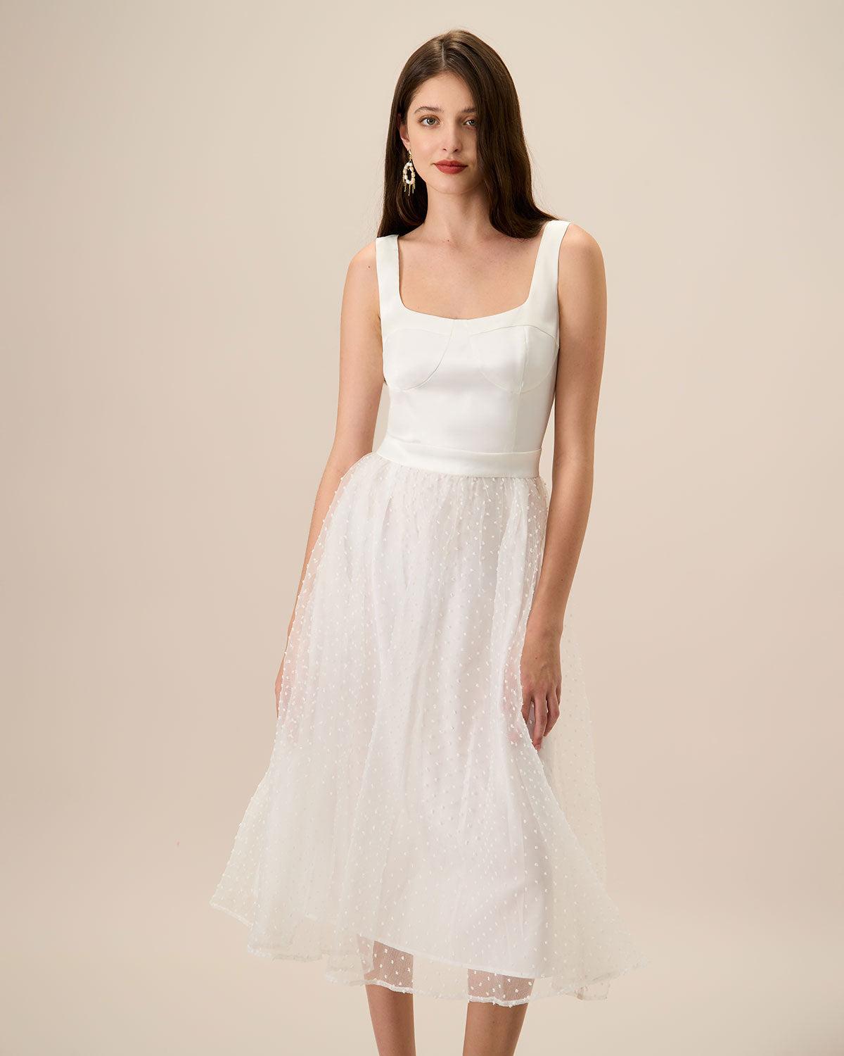 Women's White See-Through Splicing Midi Dress Female Product Image