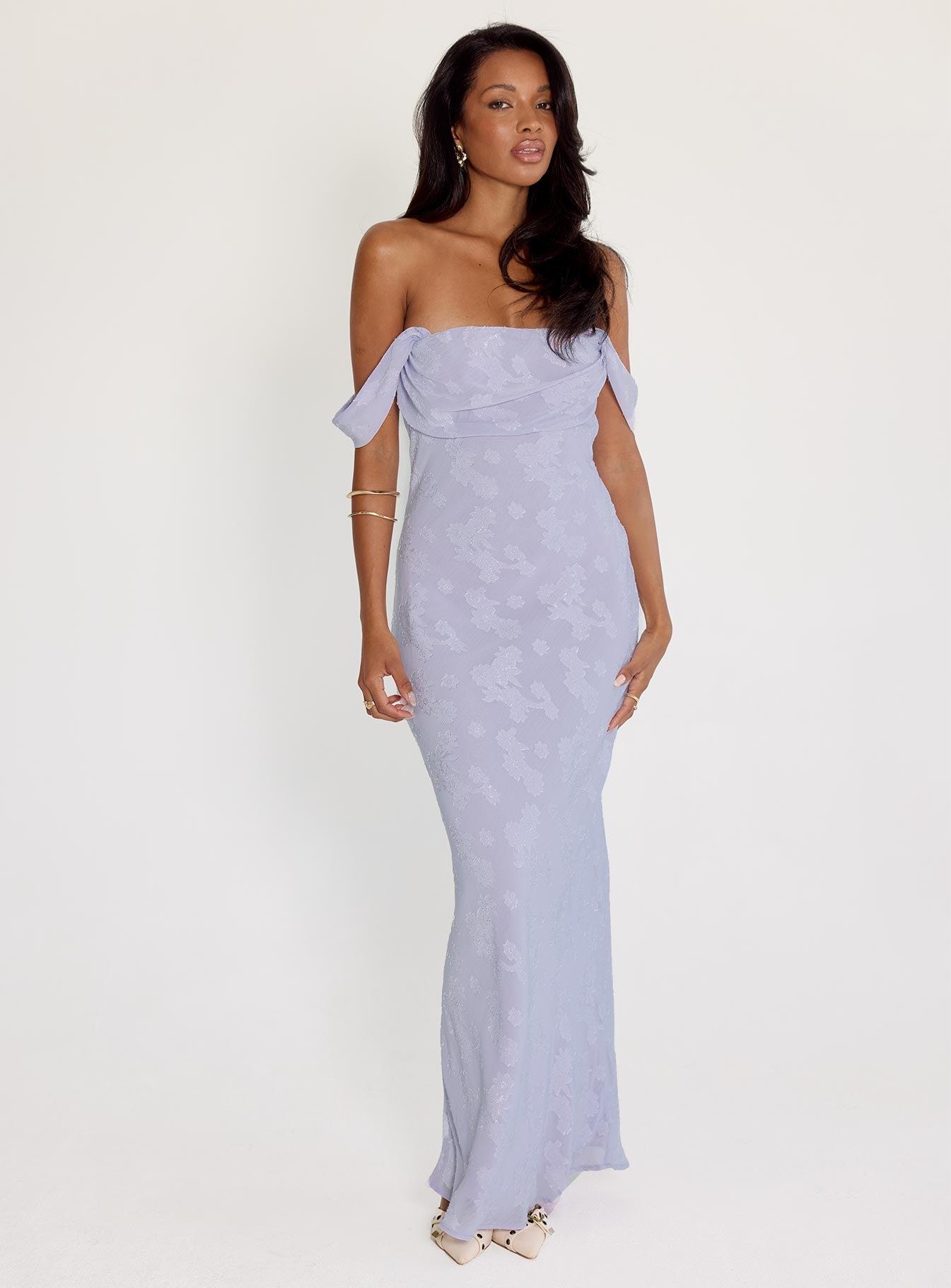 Azura Off The Shoulder Maxi Dress Lilac Product Image