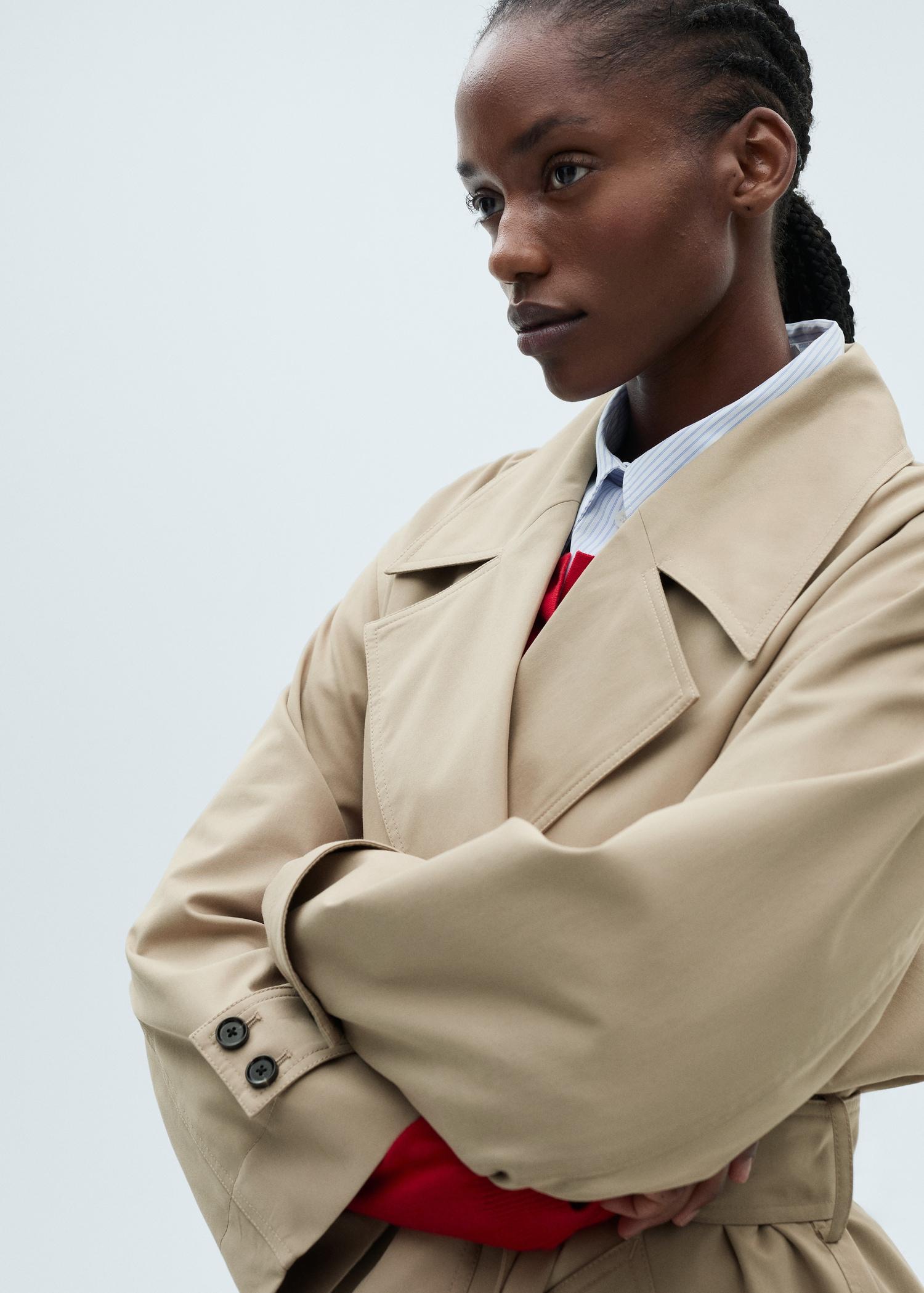 Long oversized double-breasted trench coat - Women | MANGO USA Product Image