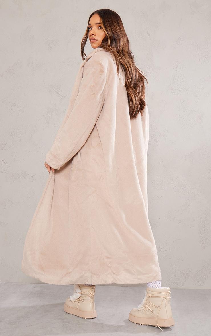  Beige Premium Soft Faux Fur Tailored Maxi Coat Product Image