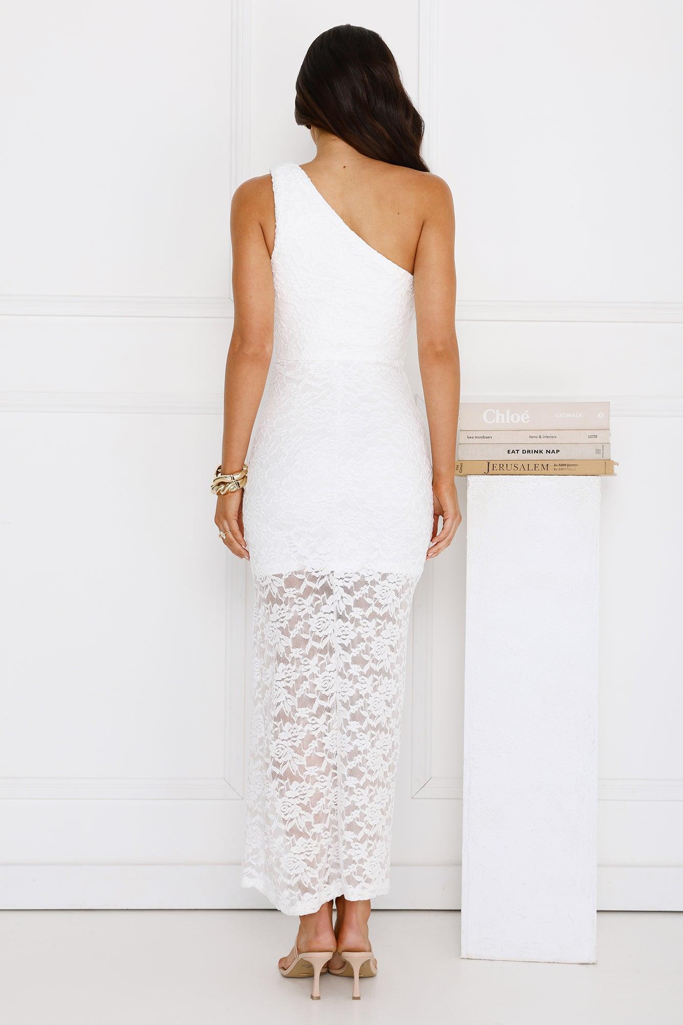 Champagne Crush One Shoulder Lace Maxi Dress White Product Image