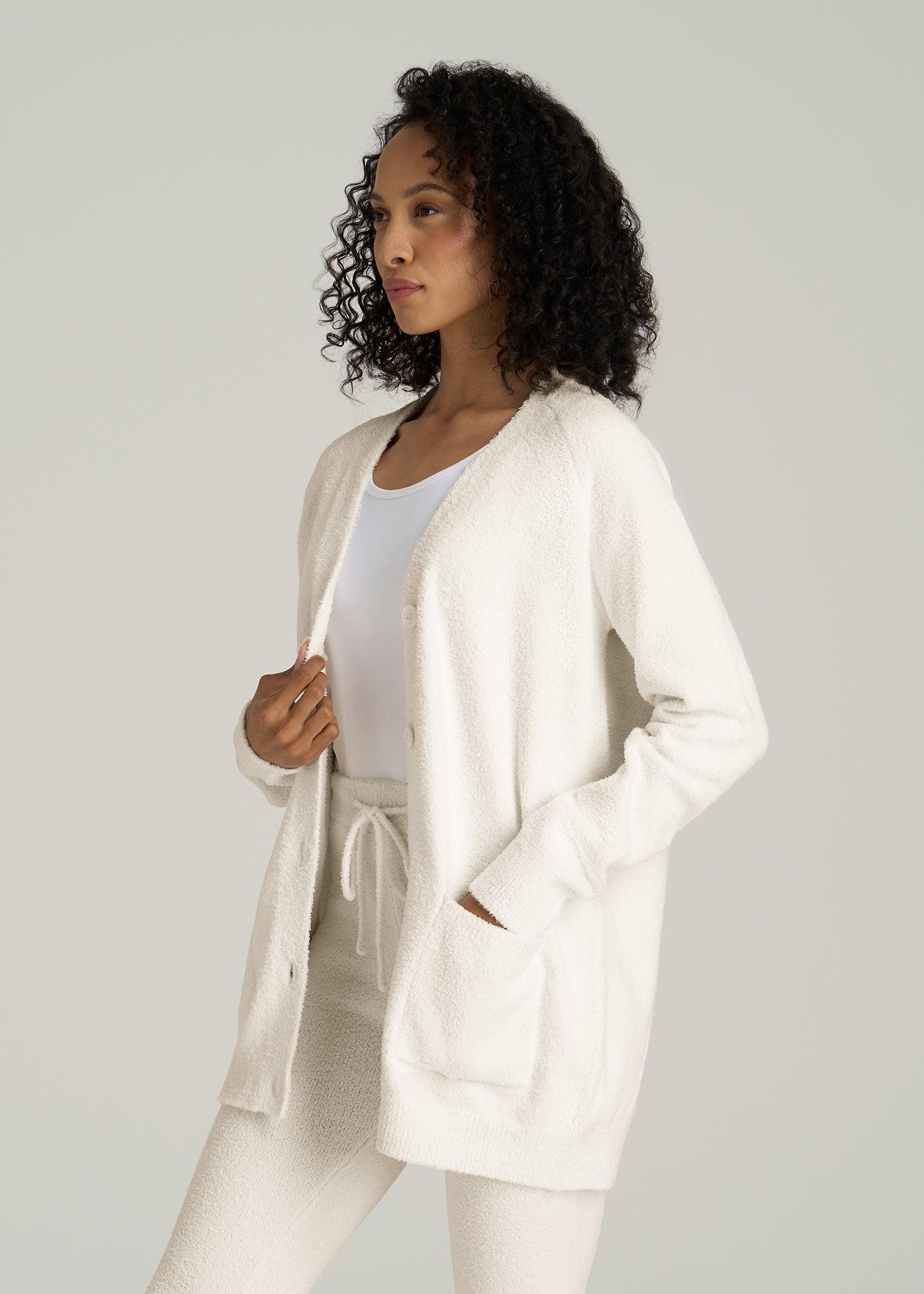 Chenille Cardigan for Tall Women in White Alyssum Female Product Image