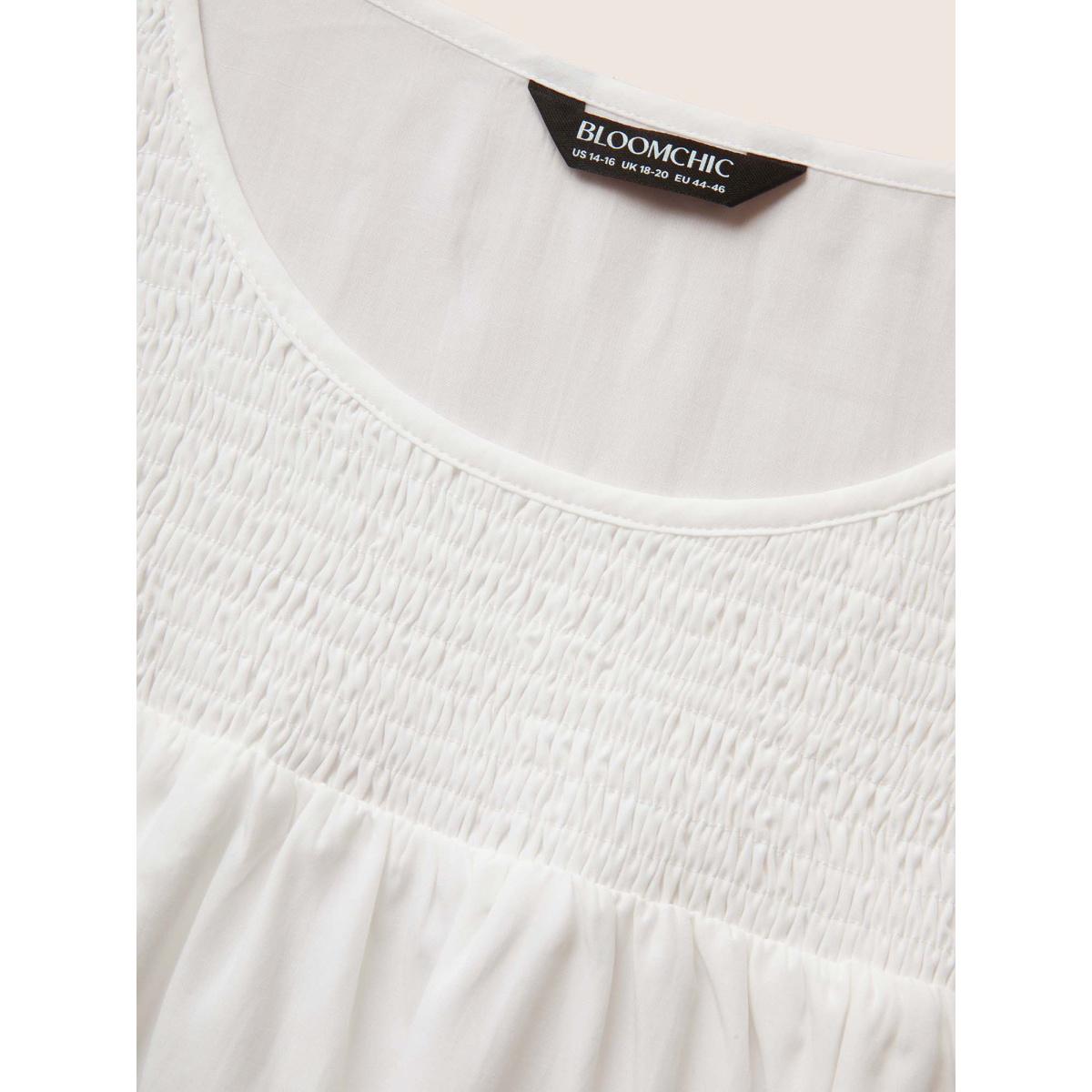 Plus Size Contrast Trim Shirred Gathered Tank Top Women Originalwhite Casual Gathered Round Neck Everyday Tank Tops Camis BloomChic 10/M Product Image