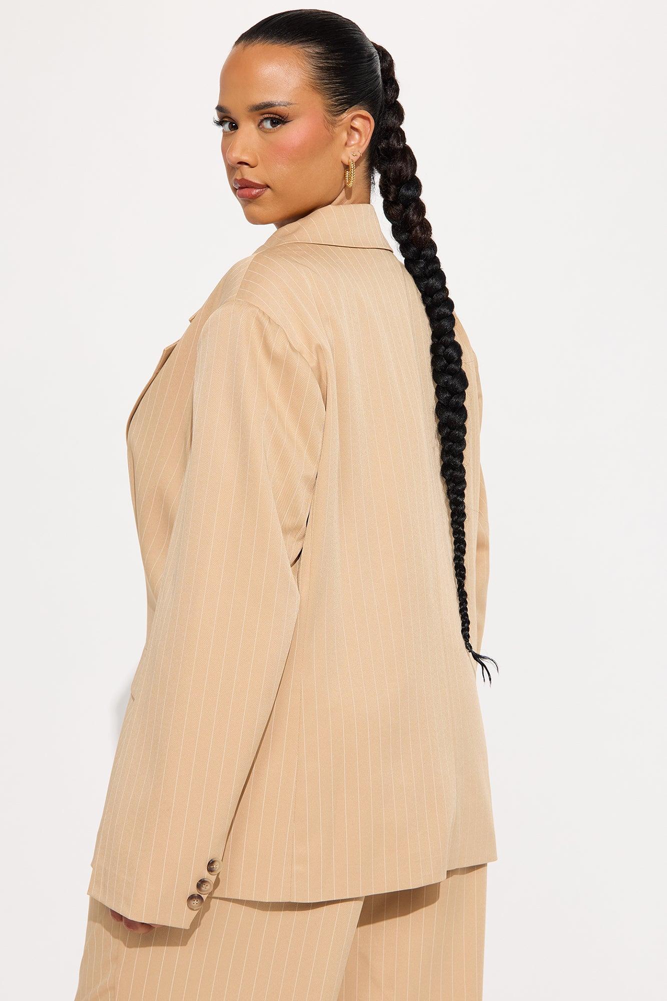 Kelsey Pinstripe Blazer - Tan Product Image