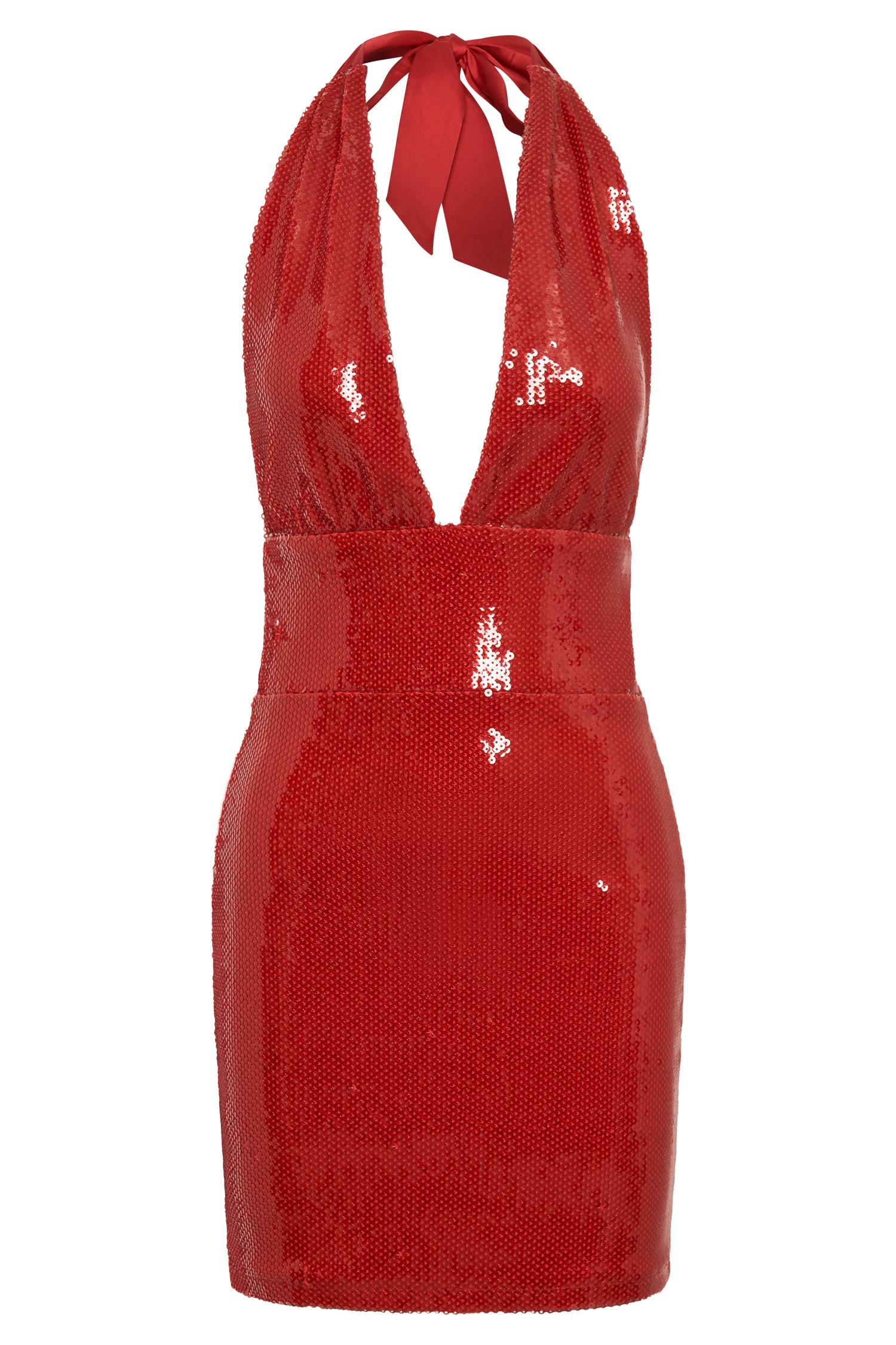 Carleigh Sequin Halter Mini Dress - Red Product Image