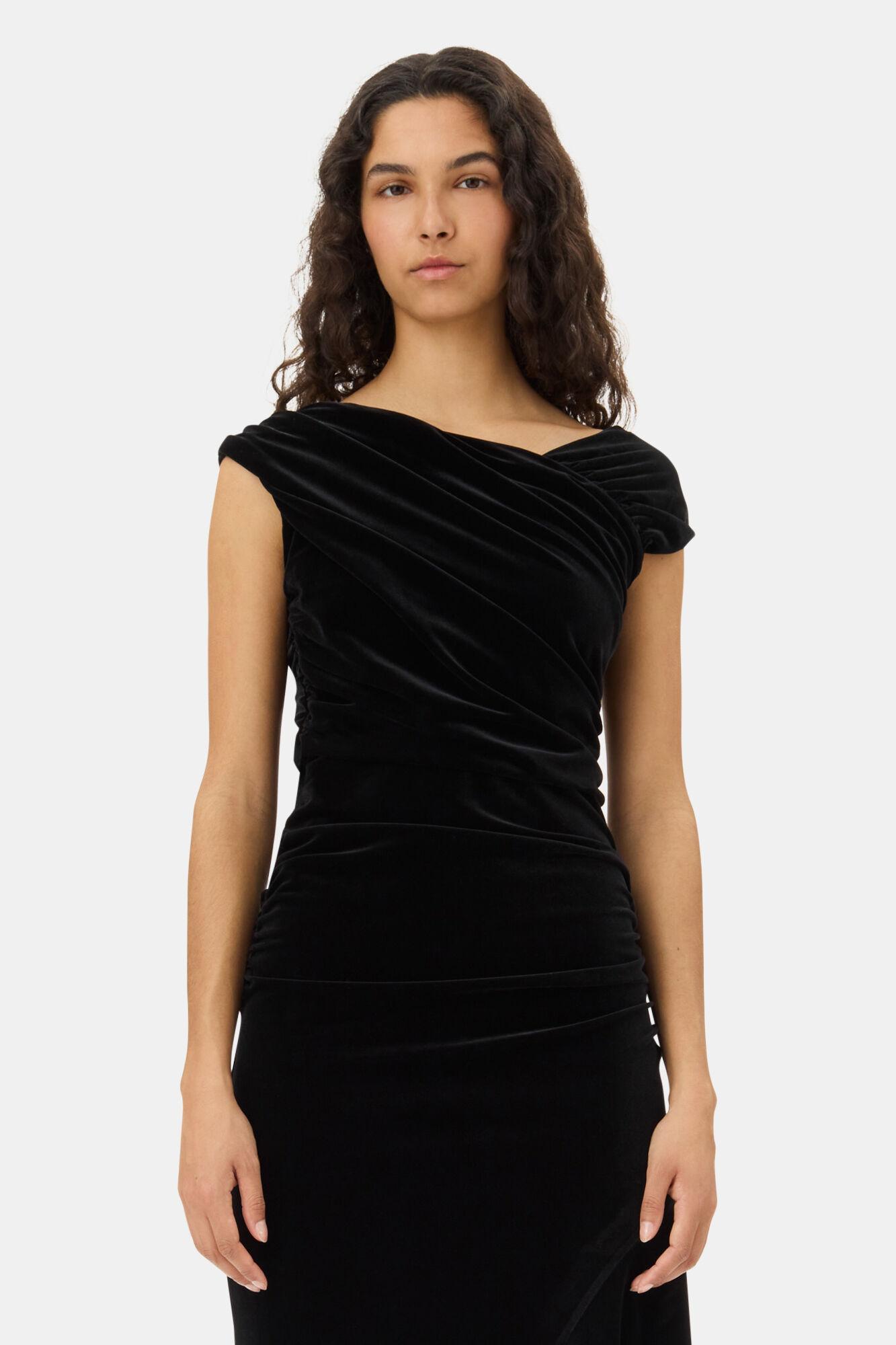 Black Velvet Ruched Dress Product Image