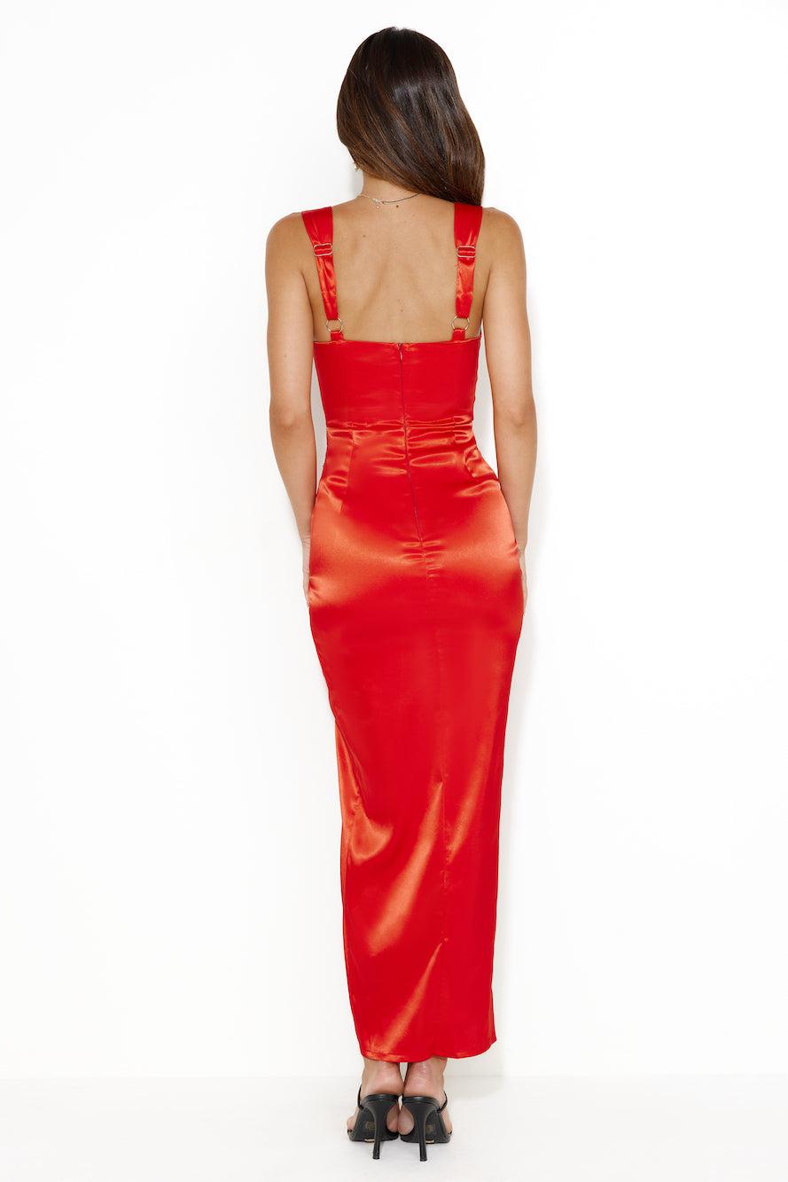 Opulent Luxe Satin Midi Dress Red Product Image