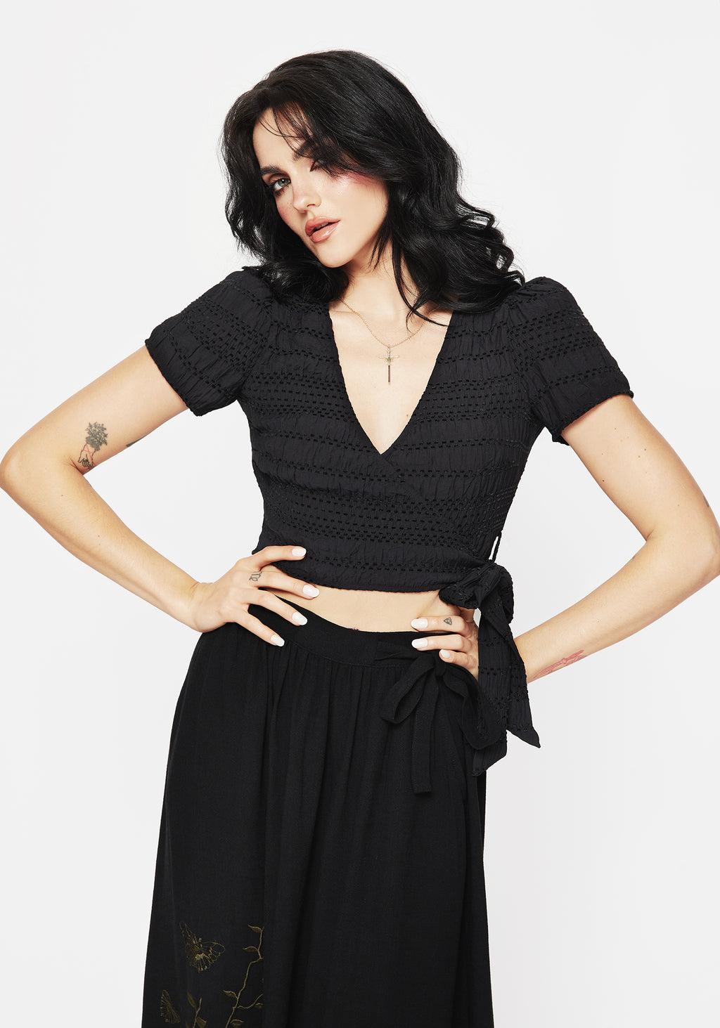 Devin Bubble Sleeve Wrap Blouse Top Product Image