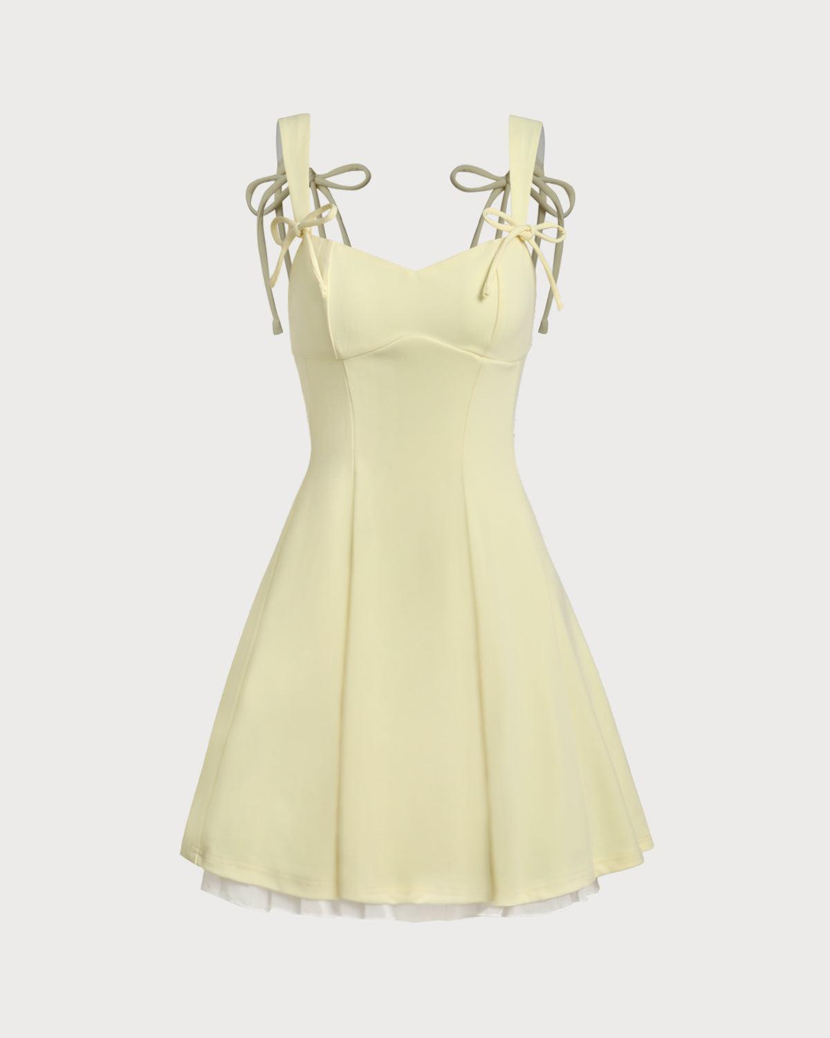 Yellow Square Neck A-Line Slip Mini Dress Product Image