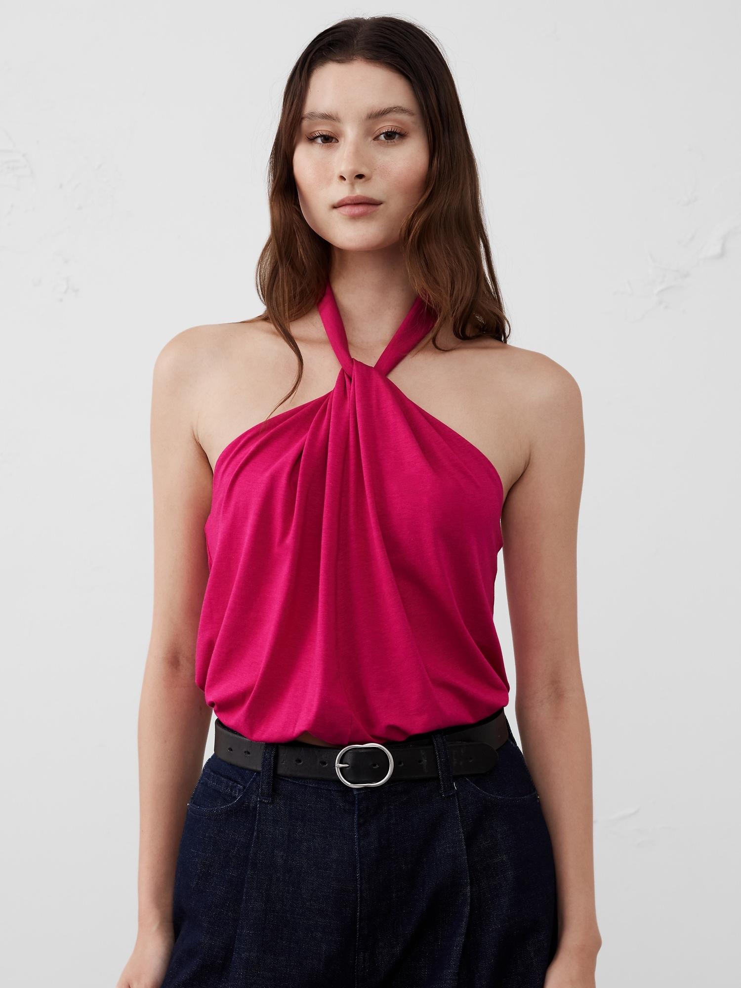Twist-Neck Cropped Halter Top Product Image