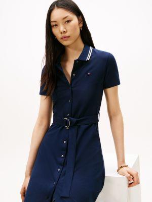 Belted Stretch Pique Polo Midi Dress Product Image