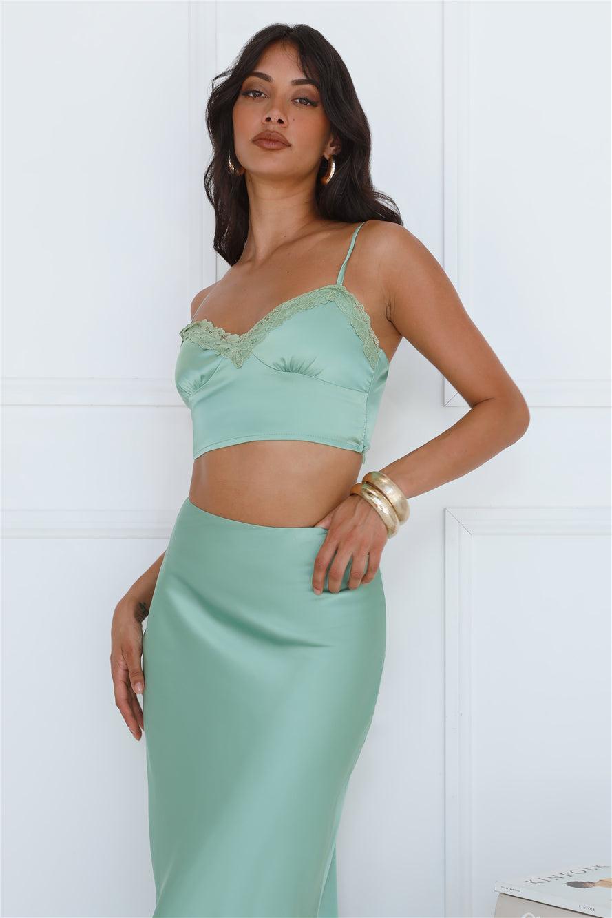 Forest Secrets Satin Crop Top Green Product Image