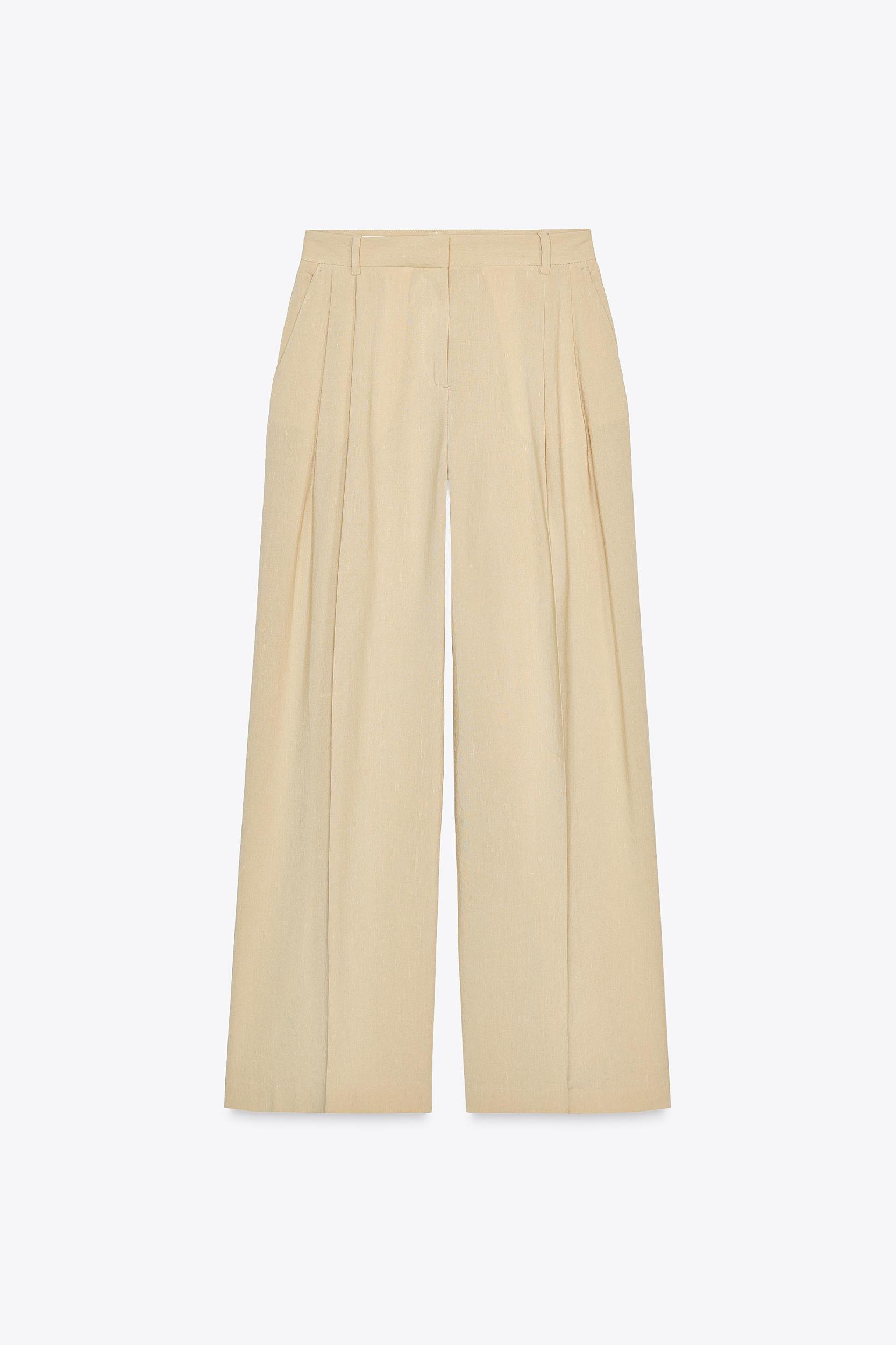 WIDE LEG LINEN PANTS WITH DARTS Product Image