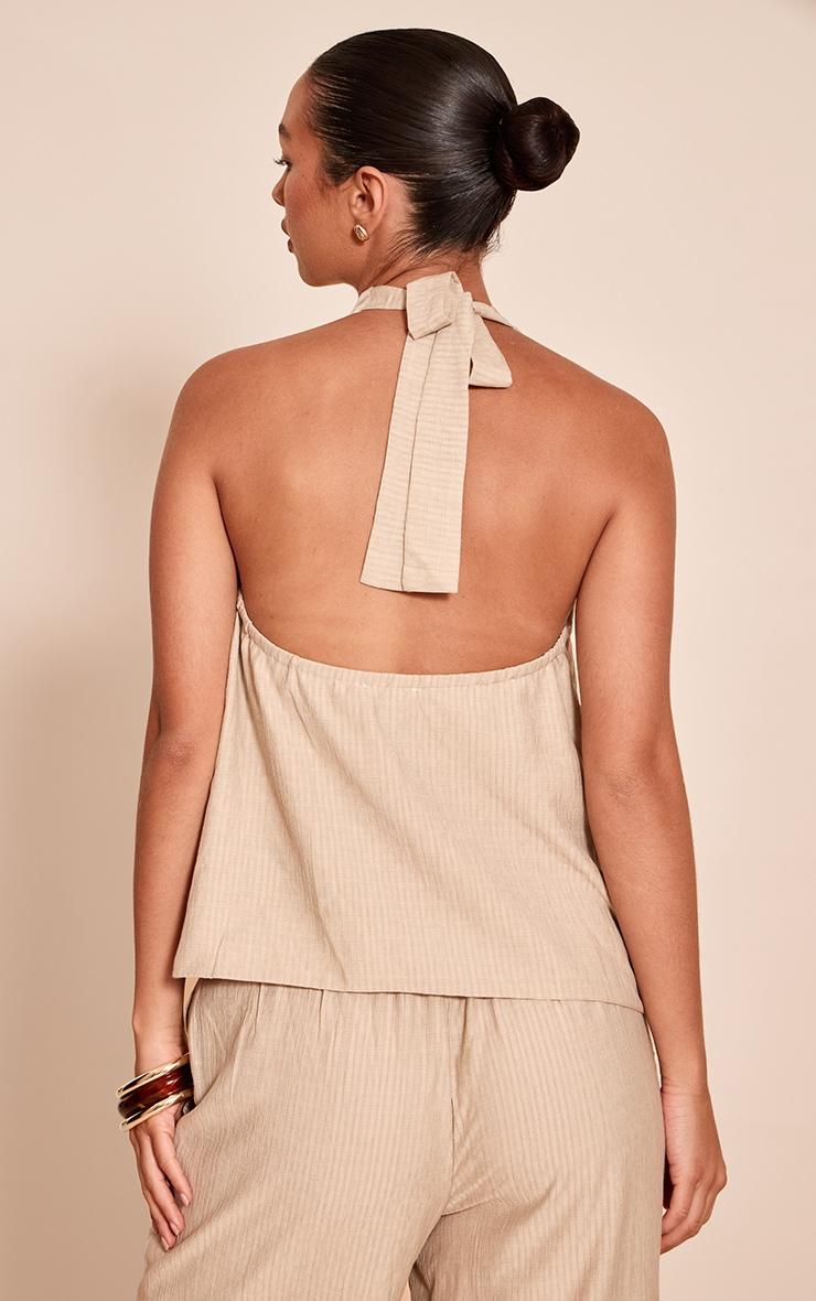  Stone Stripe Woven Halter Neck Tie Crop Top Product Image