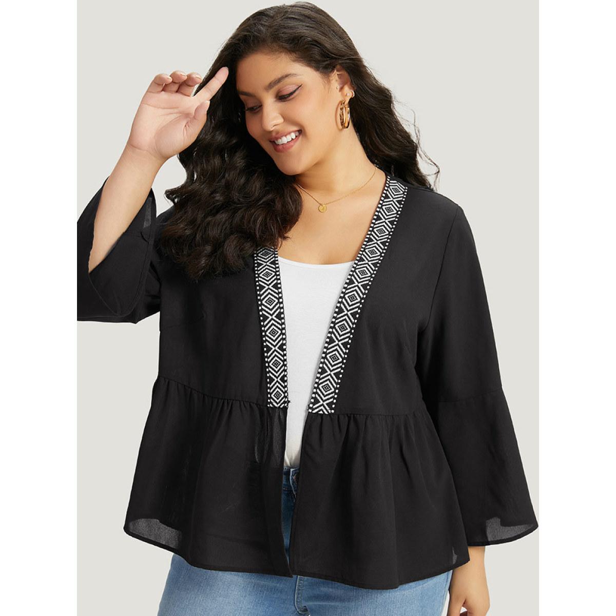 Plus Size Geometric Print Mesh Patchwork Kimono Women Black Resort Vacation Kimonos BloomChic 14-16/1X Product Image