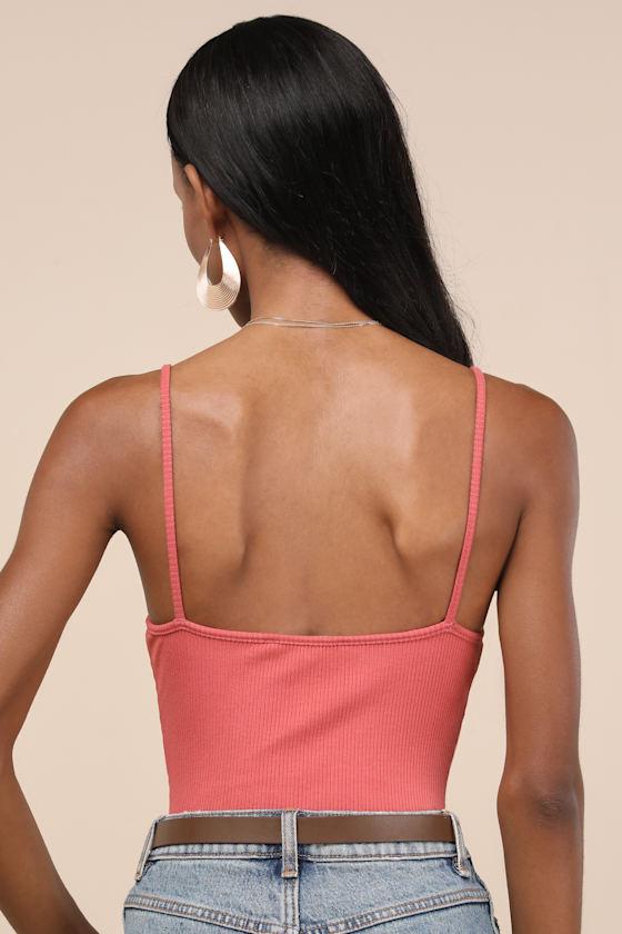 Talula Rusty Rose Ribbed V-Neck Cami Bodysuit Product Image