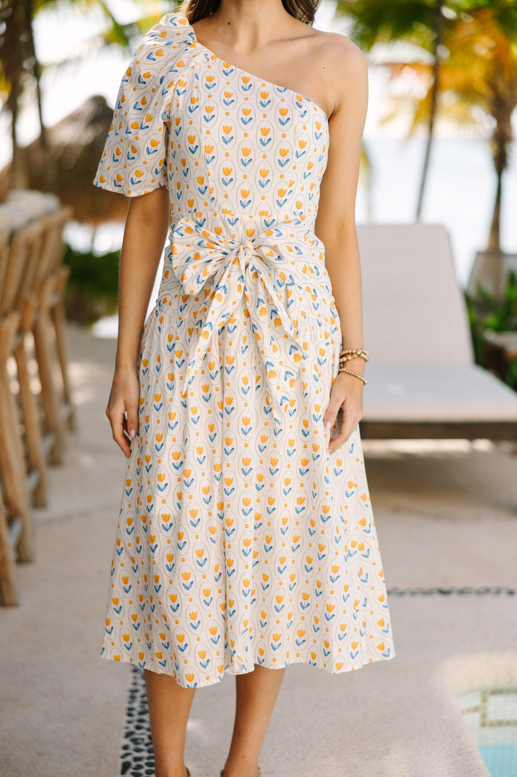 From The Top Yellow Polka Dot Midi Dress Female Product Image