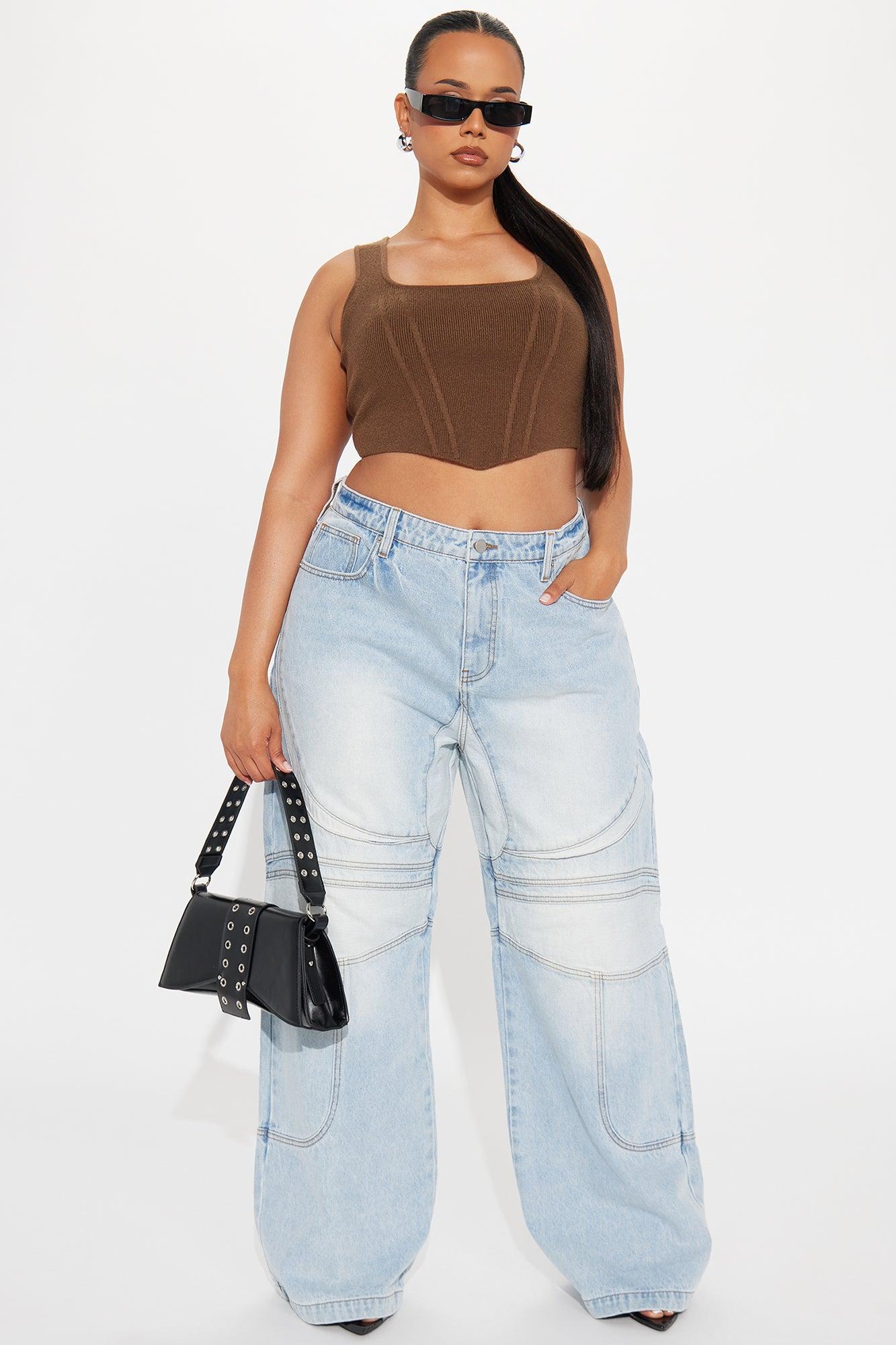 Worth My Time Seaming Wide Leg Jeans - Light Wash Product Image