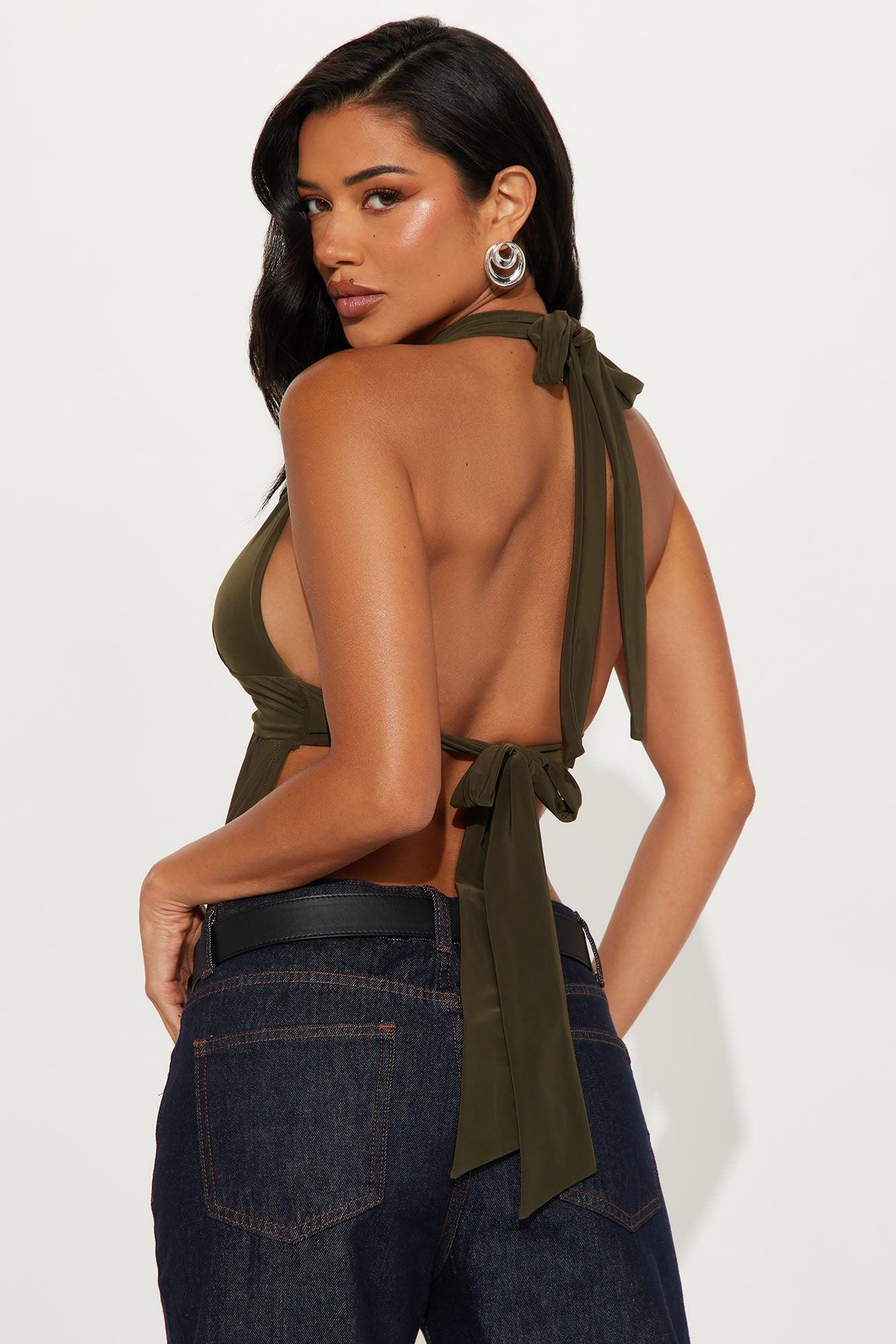 Born Bold Backless Halter Top - Olive Product Image