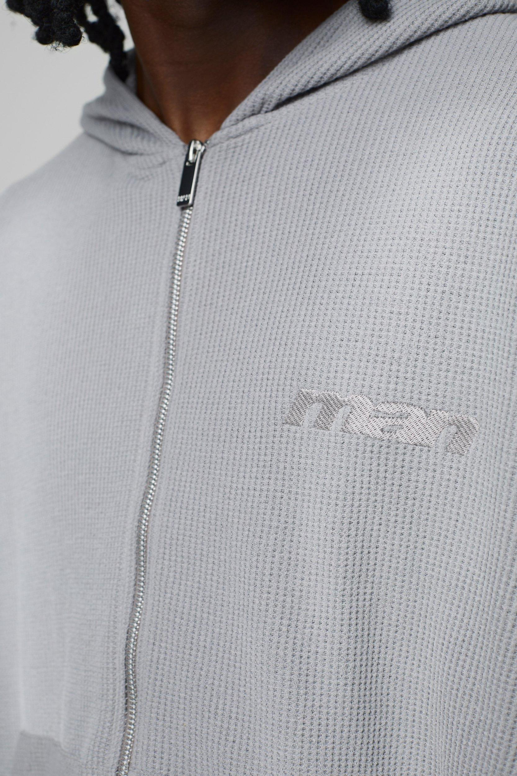 Oversized Boxy Man Washed Waffle Hooded Zip Tracksuit | boohooMAN USA Product Image