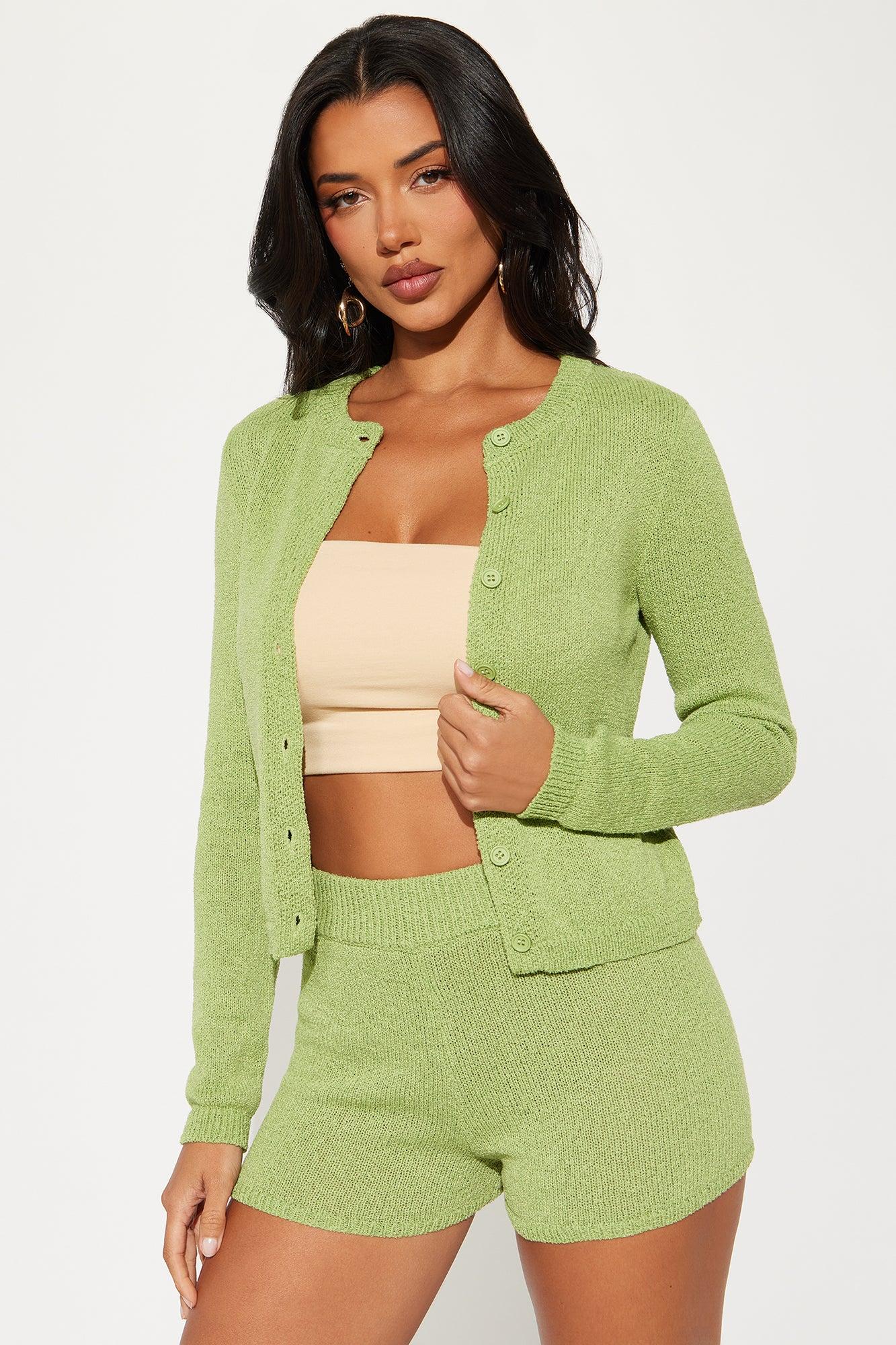 Mariah Long Sleeve Sweater Short Set - Green Product Image
