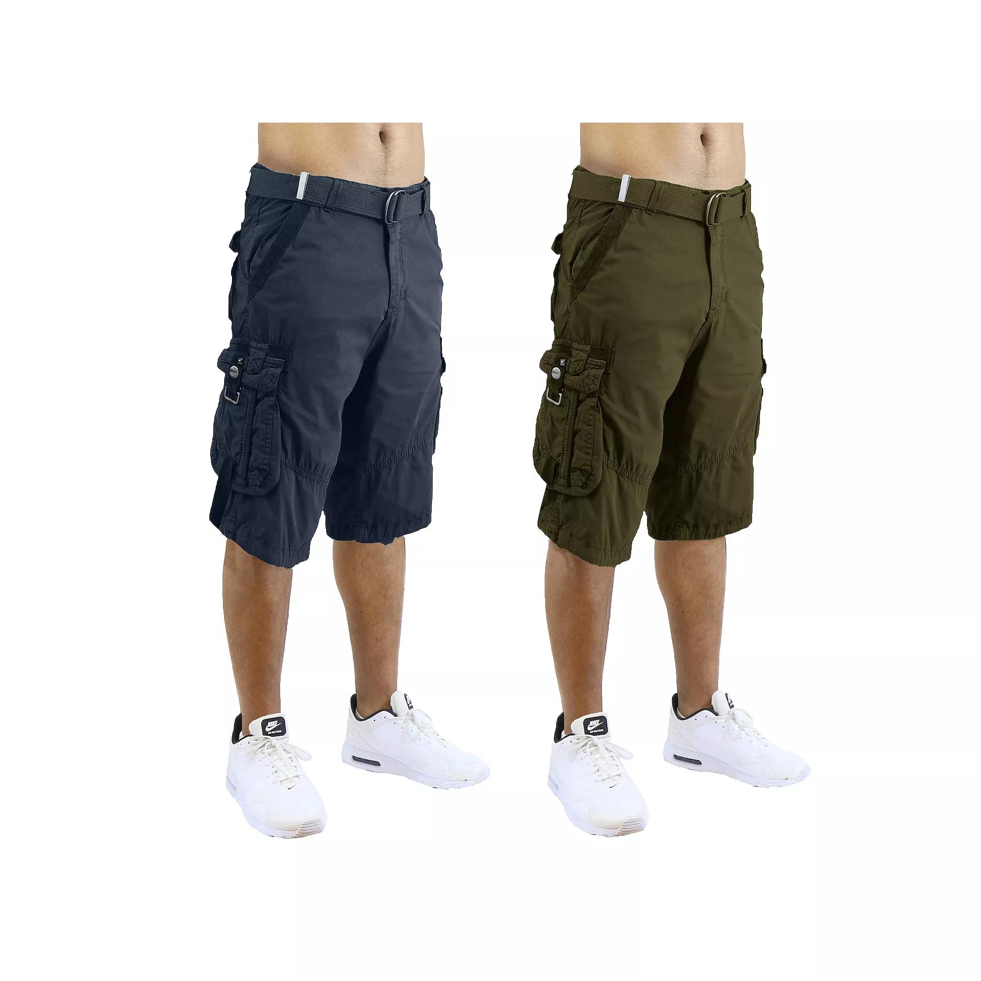 Men's Blu Rock 13.5" Distressed Cotton Cargo Shorts with Belt 2-Pack, Size: 38, Navy Green Product Image