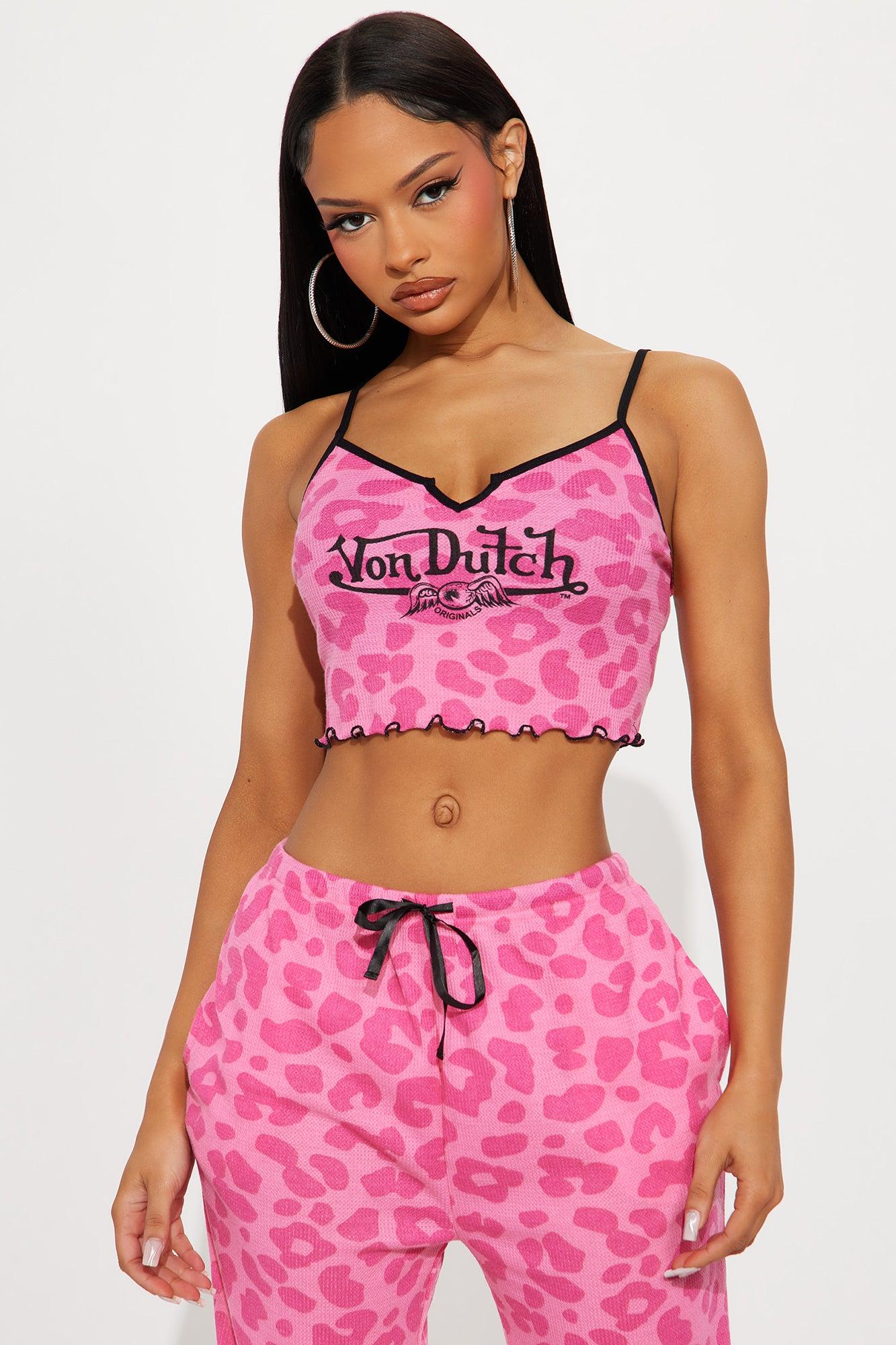 Von Dutch Waffle Cami PJ Pant Set - Hot Pink Product Image