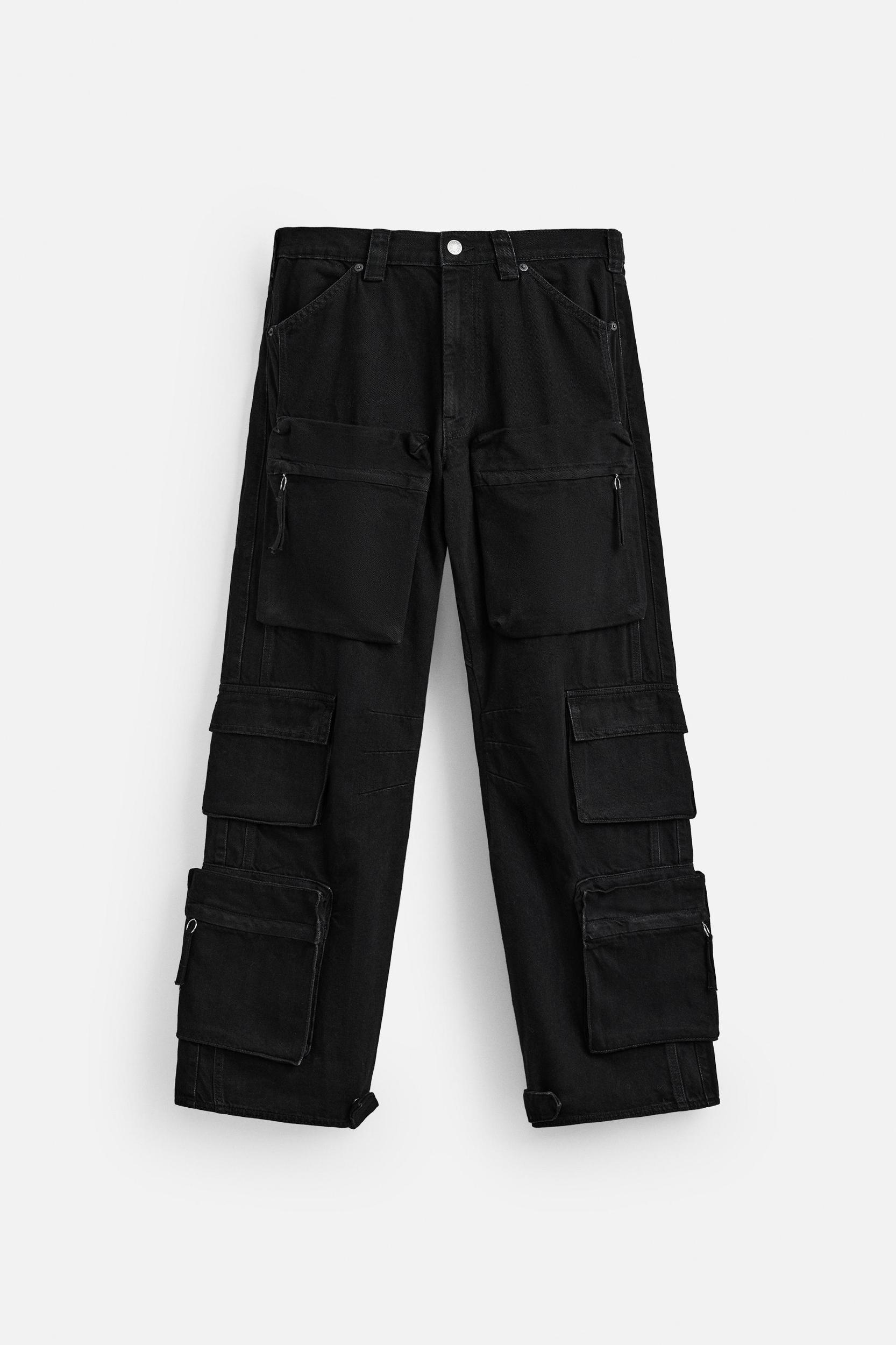 DENIM CARGO PANTS WITH POCKETS Product Image