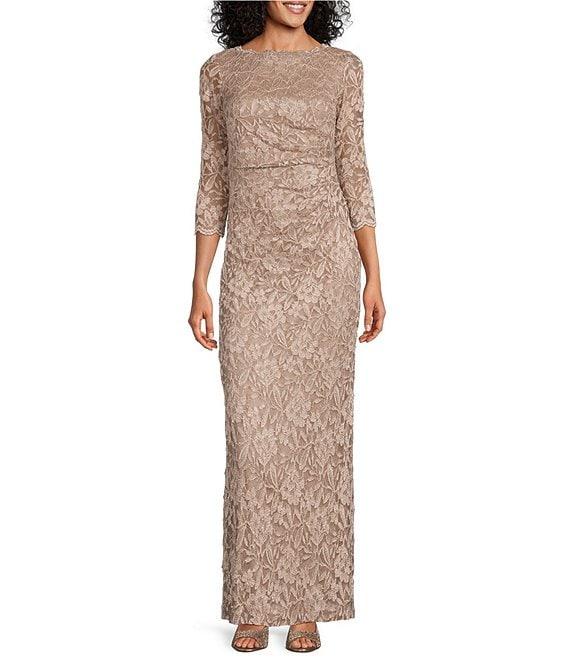 Jessica Howard 3/4 Sleeve Crew Neck Side Tuck Lace Gown Product Image