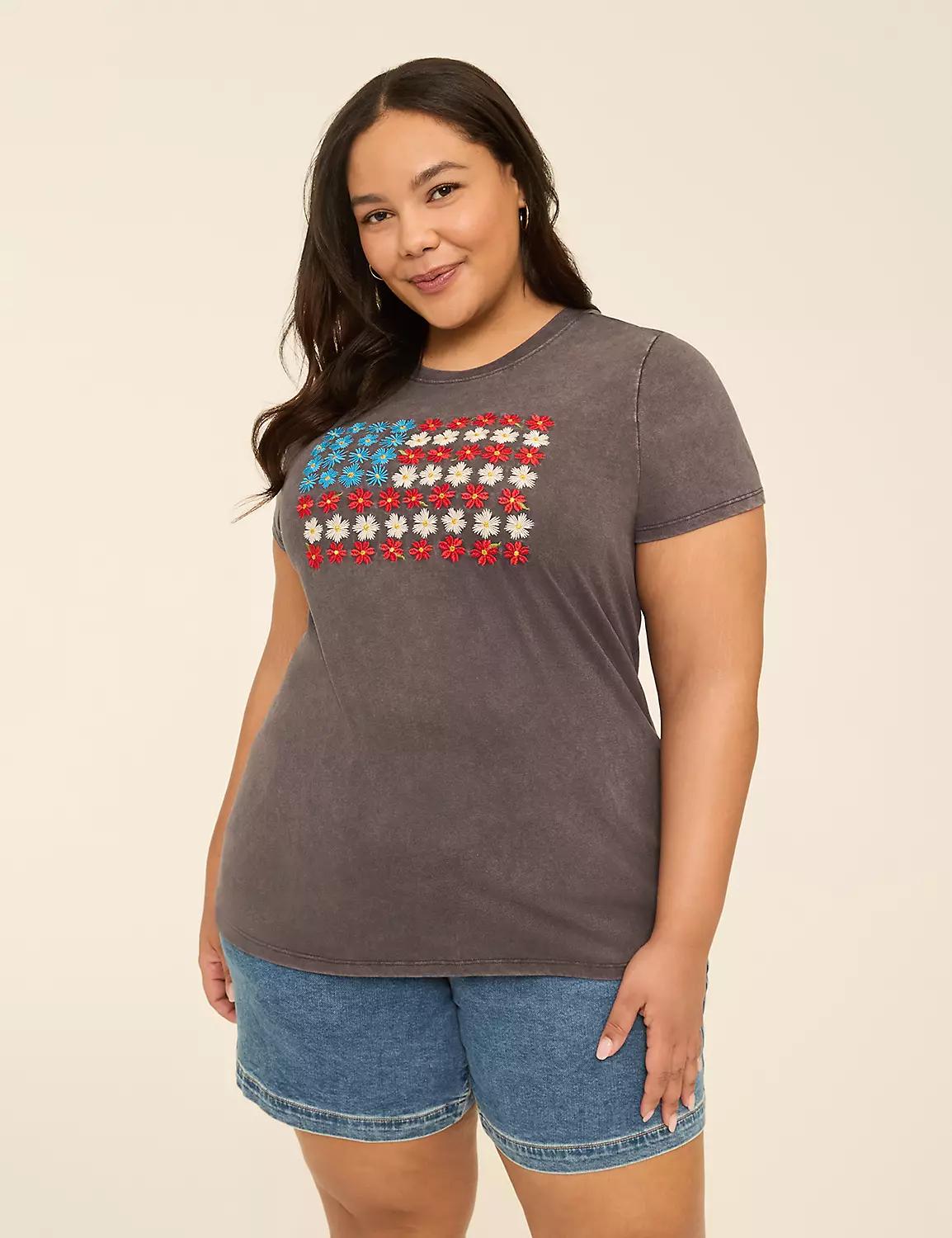 Embroidered American Flag Flower Graphic Tee Product Image