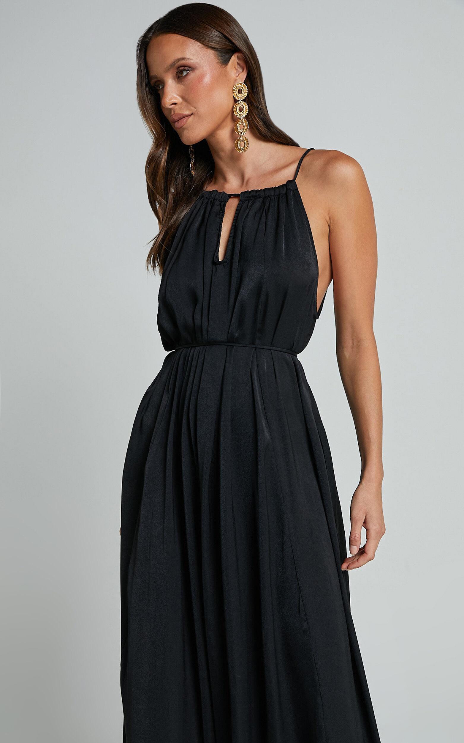 Aliciana Maxi Dress - Halter Neck Tie Back Dress in Black Product Image