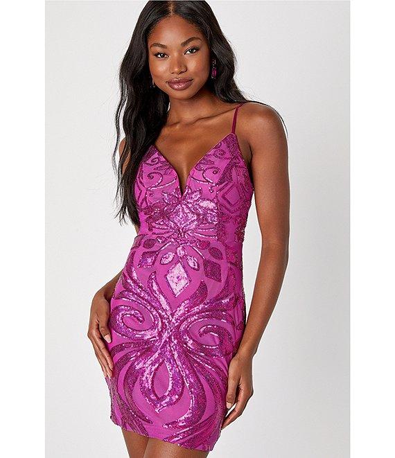 Lulus Textured Sequin Deep V-Neckline Bodycon Mini Dress Product Image