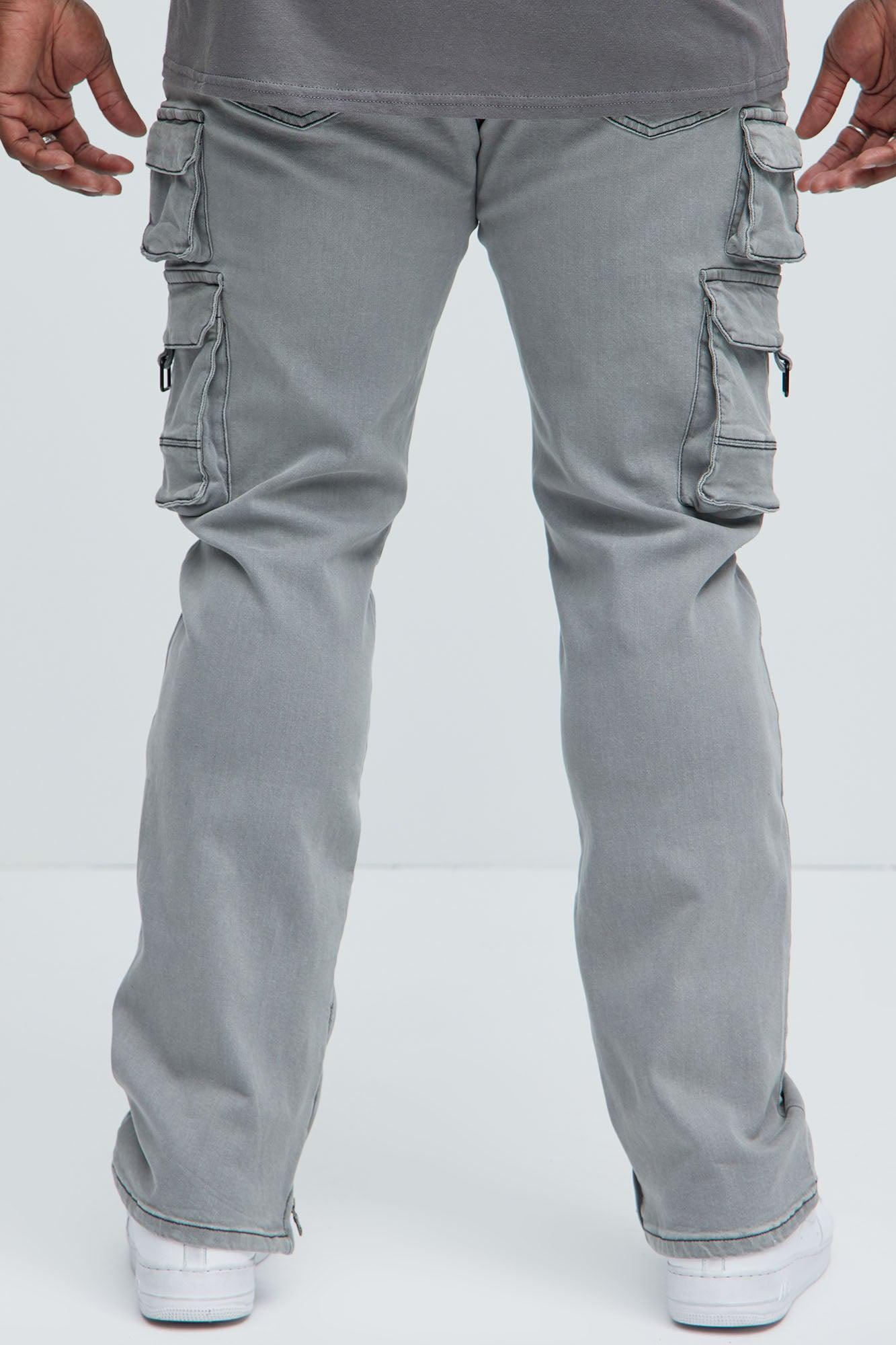 Get This Cargo Stacked Skinny Zipper Flare Jeans - Grey Product Image
